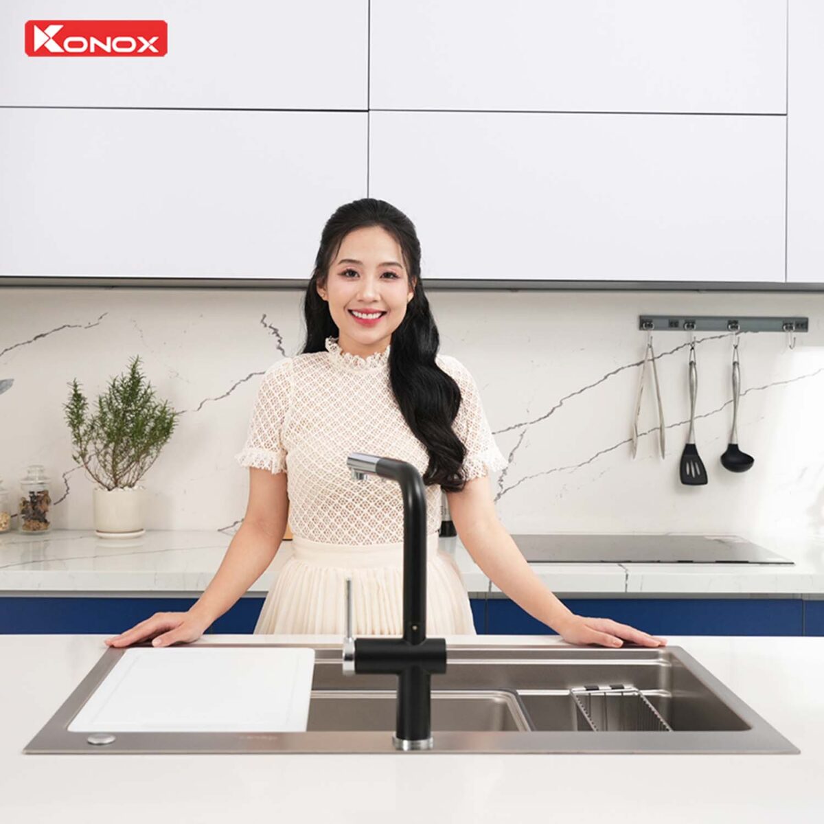 Chậu rửa bát inox KONOX KN8751TS Dekor 1 hố - Ảnh 5