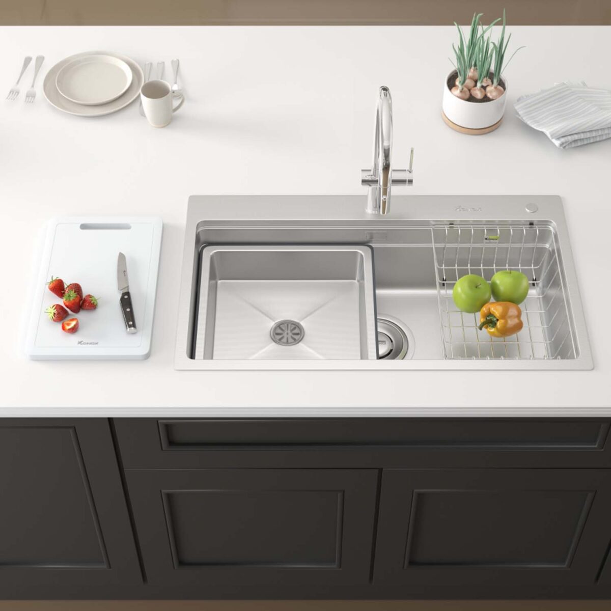 Chậu rửa bát inox KONOX KN8751TS Dekor 1 hố - Ảnh 8