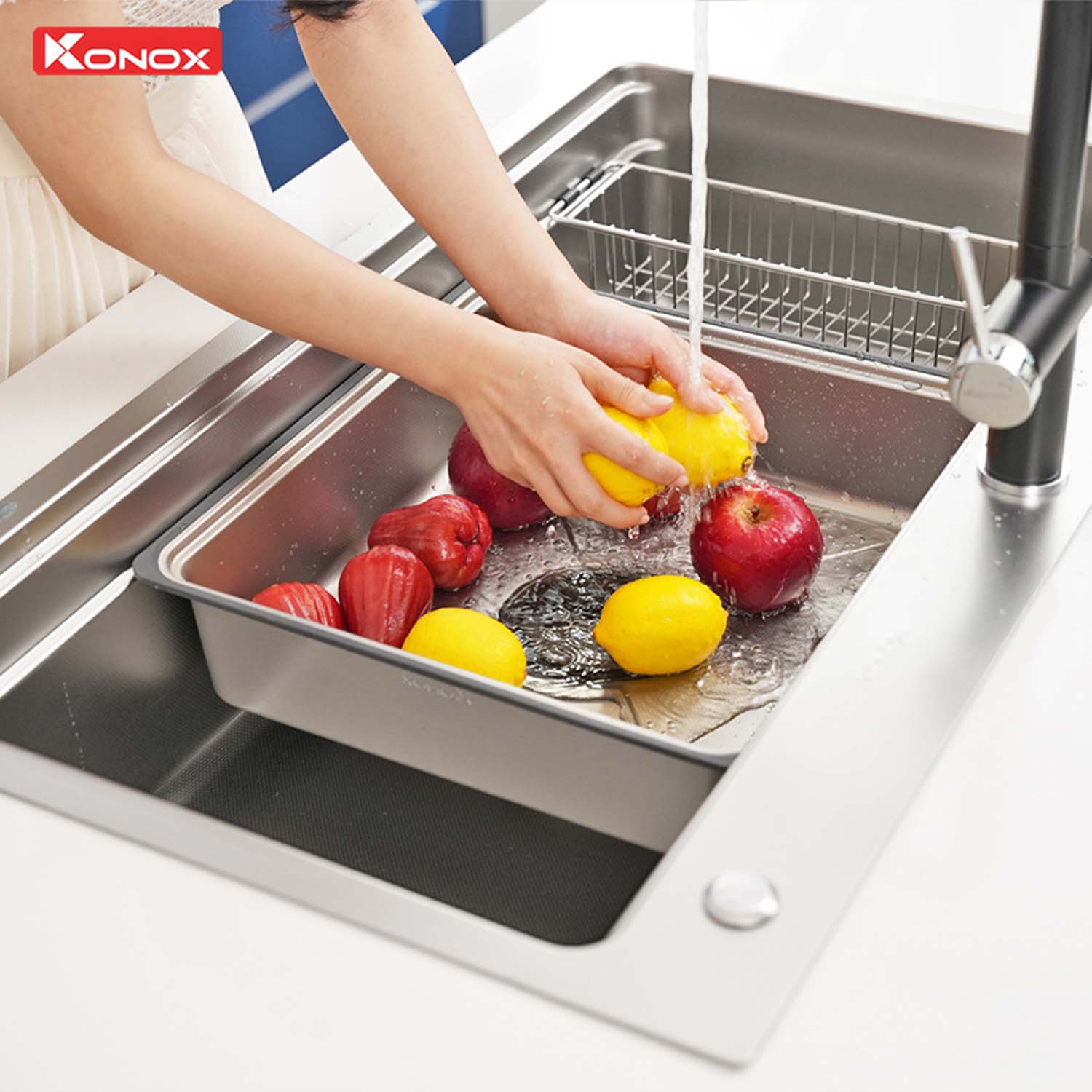 Chậu rửa bát inox KONOX KN8751TS Dekor 1 hố 12 hinh anh thuc te Chau rua bat inox KONOX KN8751TS Dekor 1 ho 7