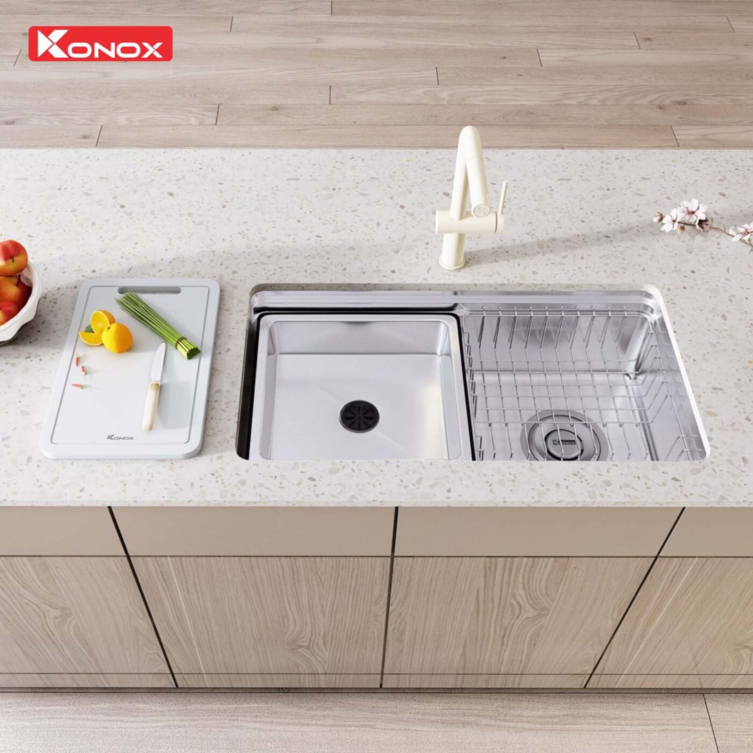 Chậu rửa bát inox KONOX Tari 780SM 1 hố 19 hinh anh thuc te Chau rua bat inox KONOX Tari 780SM 1 ho 1 1