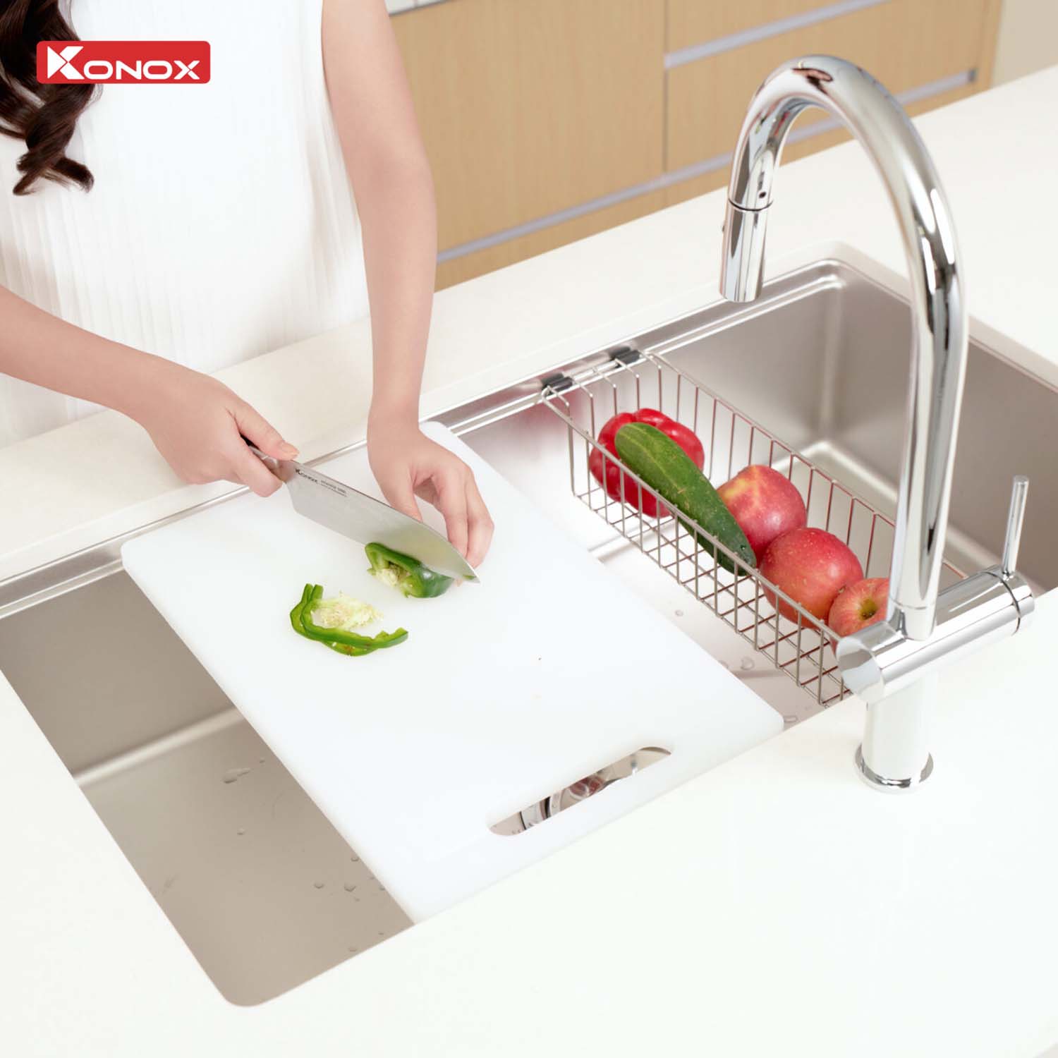 Chậu rửa bát inox KONOX Tari 8748SM 1 hố 12 hinh anh thuc te Chau rua bat inox KONOX Tari 8748SM 1 ho 4