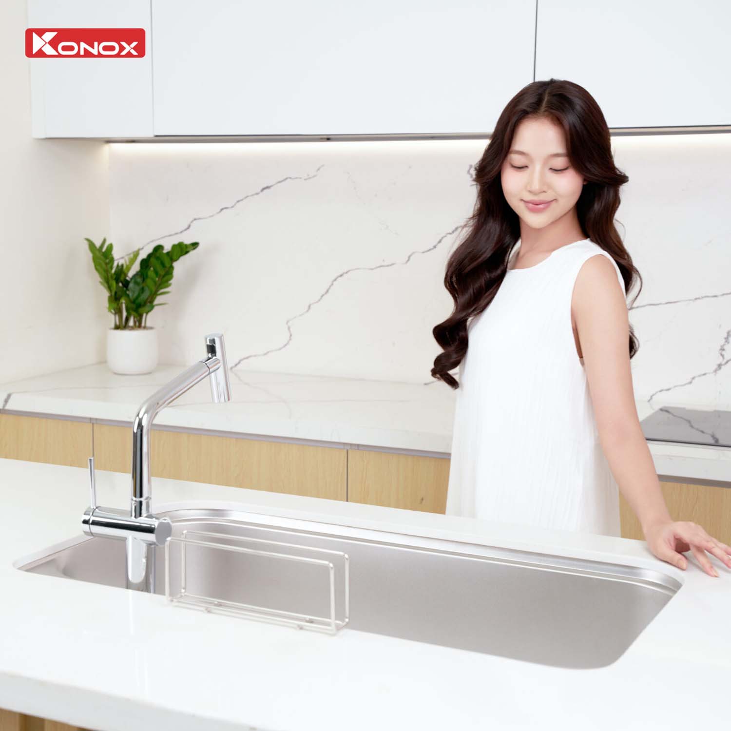 Chậu rửa bát inox KONOX Tari 9051SM 1 hố 22 hinh anh thuc te Chau rua bat inox KONOX Tari 9051SM 1 ho 1