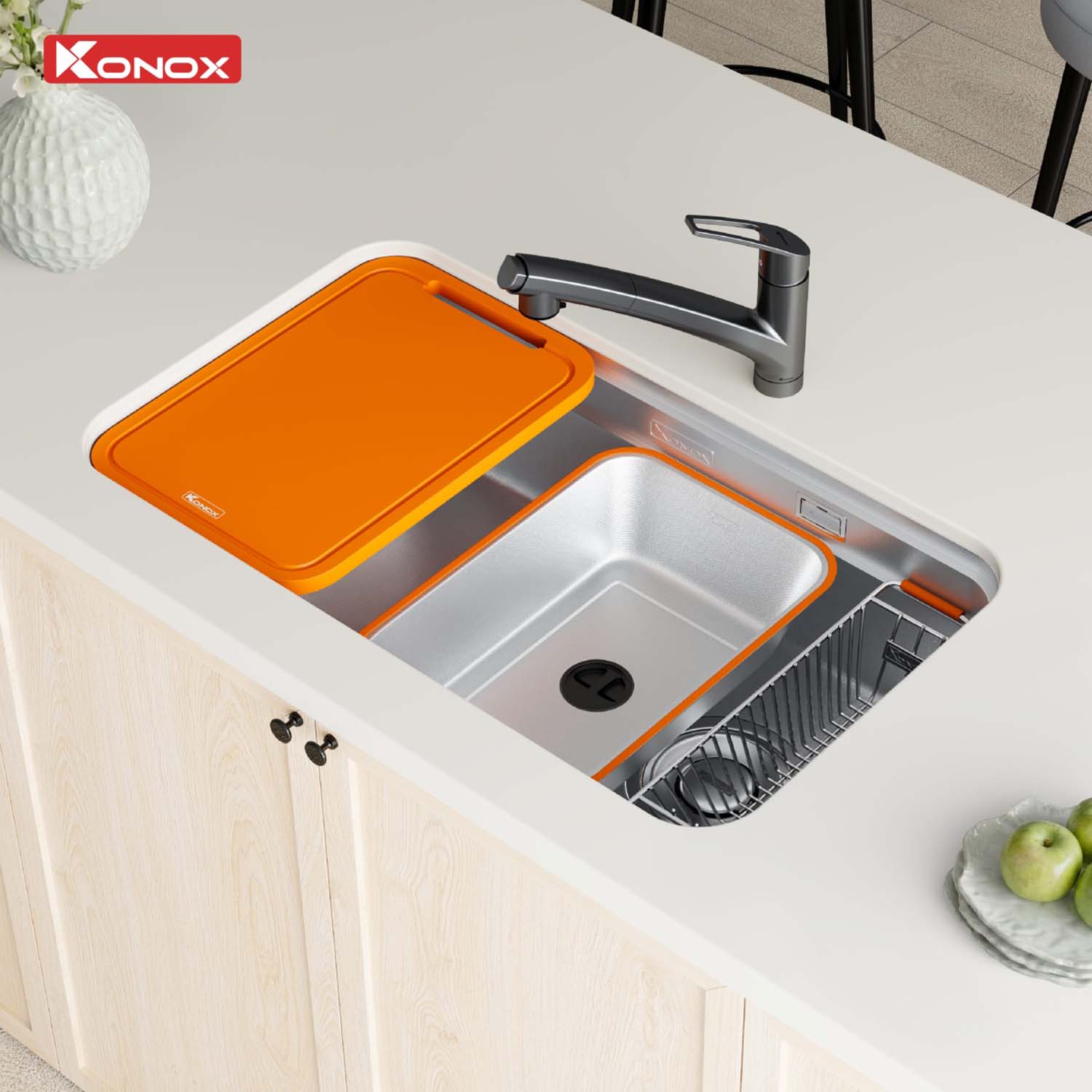 Chậu rửa bát inox KONOX Tari Smart 8047 1 hố 4 hinh anh thuc te Chau rua bat inox KONOX Tari Smart 8047 1 ho 2