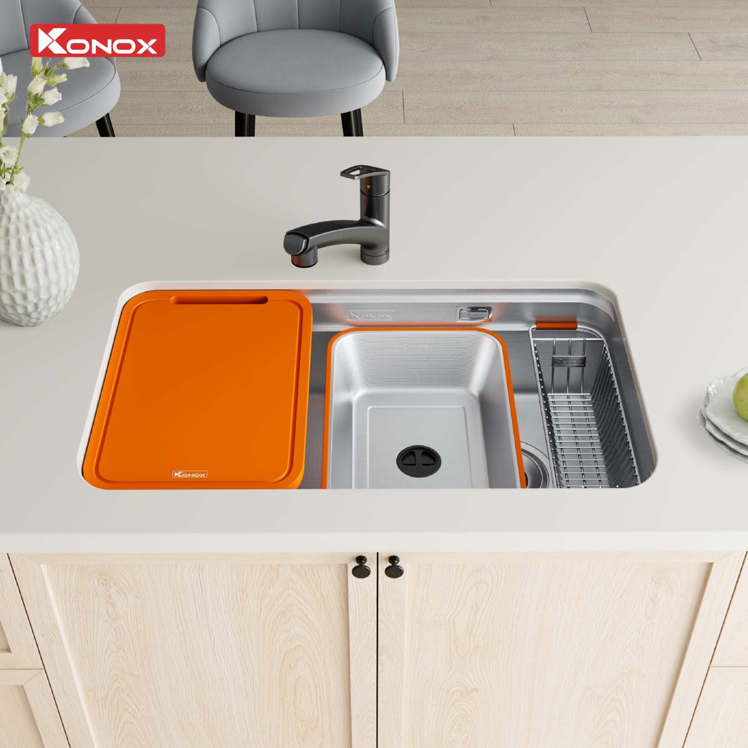 Chậu rửa bát inox KONOX Tari Smart 8047 1 hố 5 hinh anh thuc te Chau rua bat inox KONOX Tari Smart 8047 1 ho 3