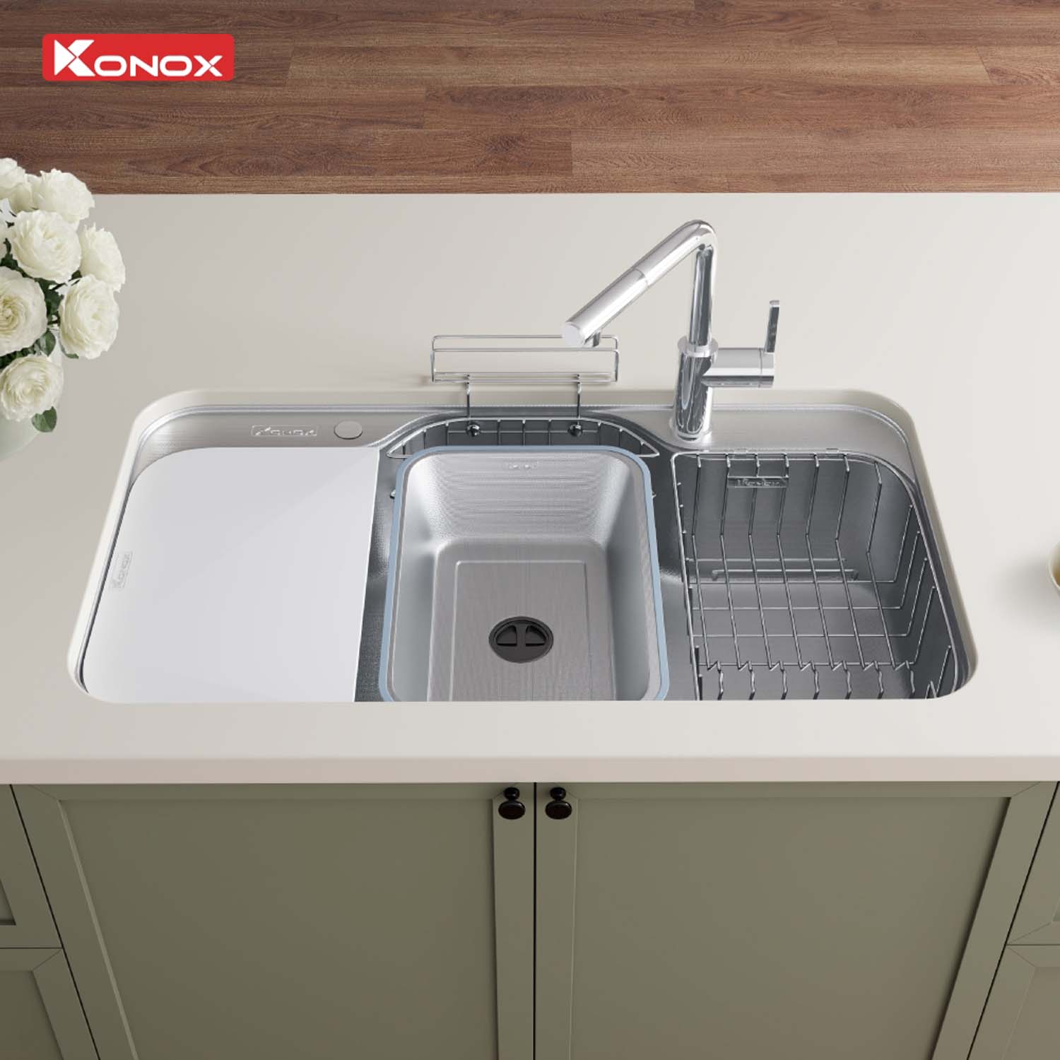 Chậu rửa bát inox KONOX Tari Smart 9051 1 hố 3 hinh anh thuc te Chau rua bat inox KONOX Tari Smart 9051 1 ho 1
