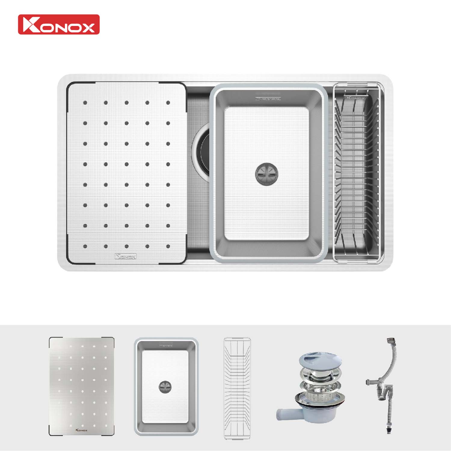 Chậu rửa bát inox KONOX Dekor 8044SU 1 hố 1 phu kien di kem Chau rua bat inox KONOX Dekor 8044SU 1 ho