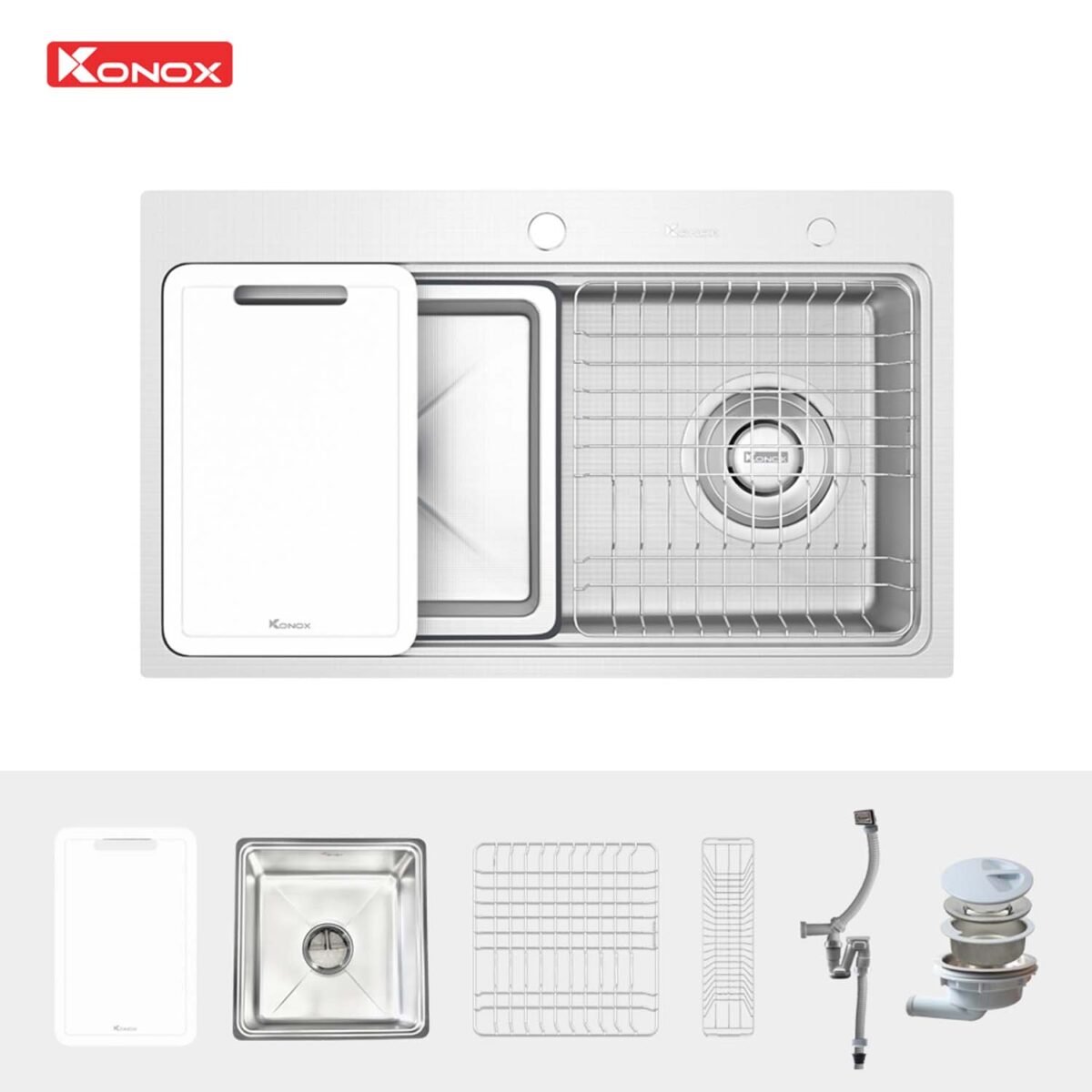 Chậu rửa bát inox KONOX KN8048TS Dekor 1 hố - Ảnh 3