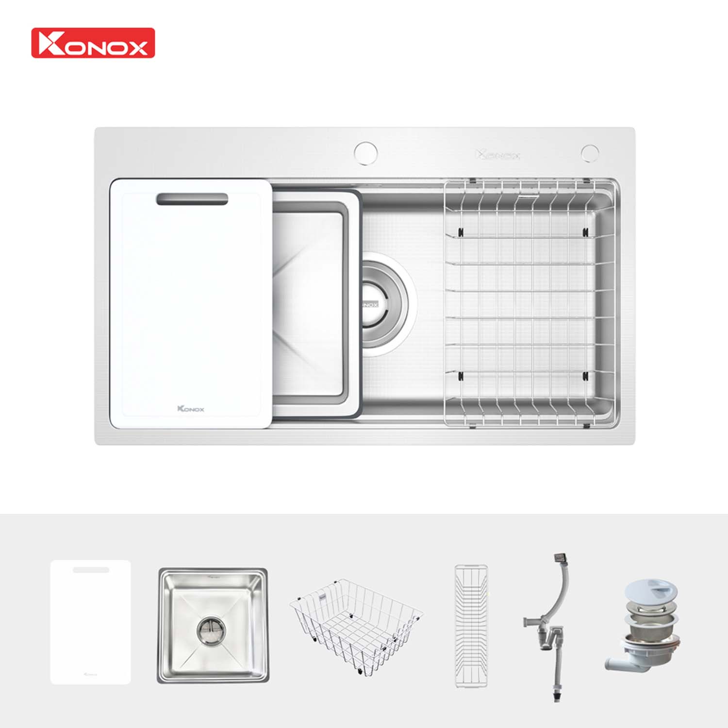 Chậu rửa bát inox KONOX KN8751TS Dekor 1 hố 1 phu kien di kem Chau rua bat inox KONOX KN8751TS Dekor 1 ho