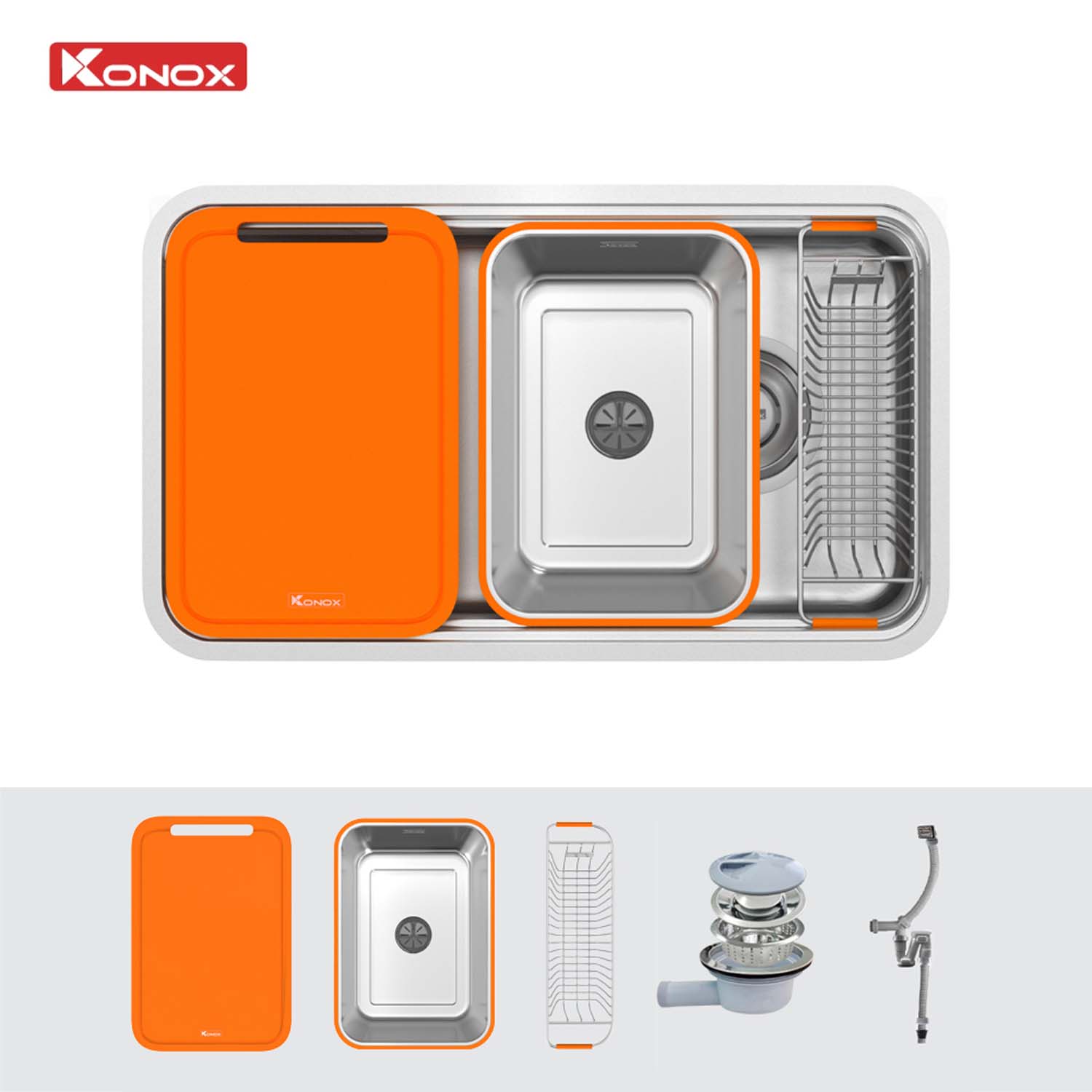 Chậu rửa bát inox KONOX R50 Tari 8047SU 1 hố 1 phu kien di kem Chau rua bat inox KONOX R50 Tari 8047SU 1 ho