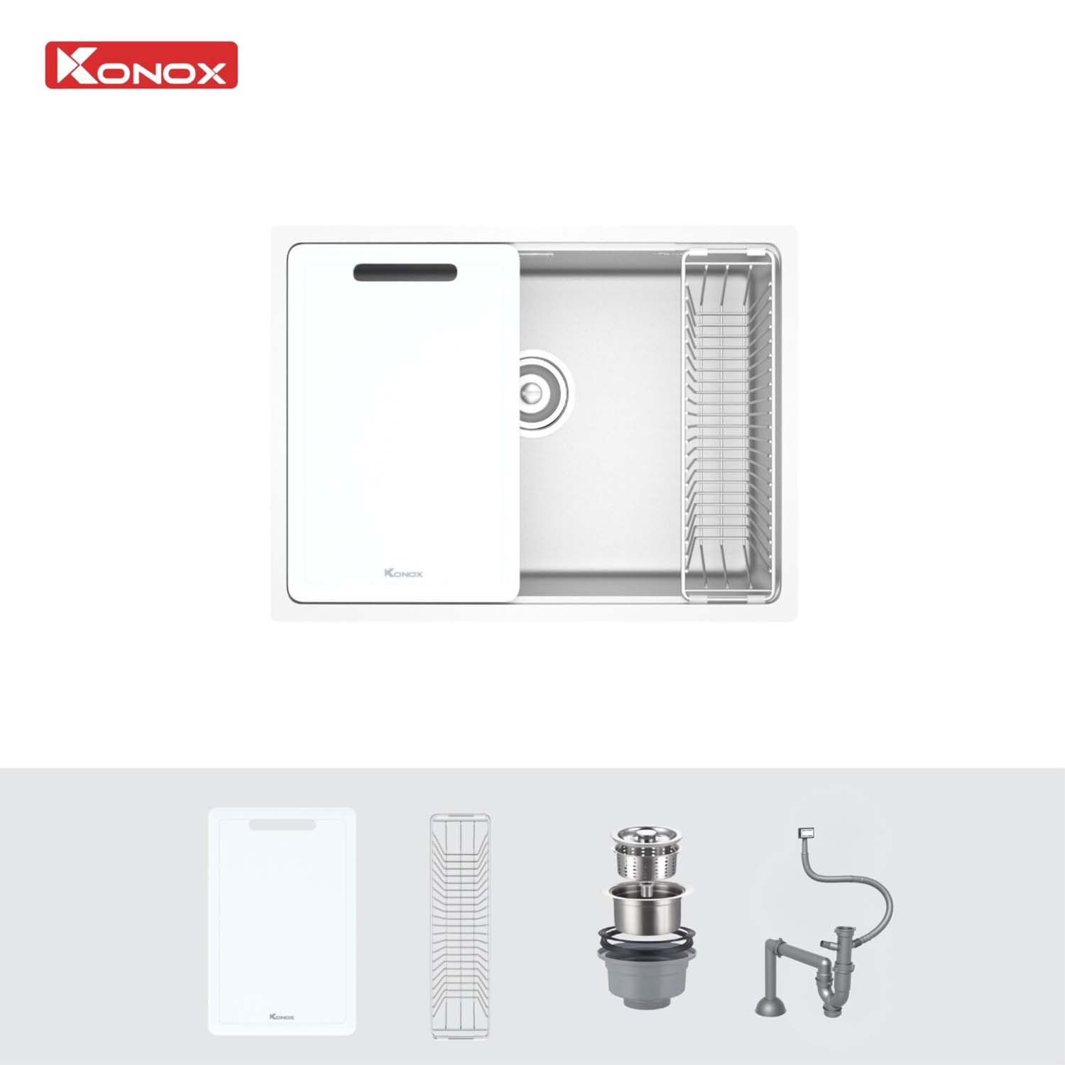 Chậu rửa bát inox KONOX Tari 6448SM 1 hố 1 phu kien di kem Chau rua bat inox KONOX Tari 6448SM 1 ho