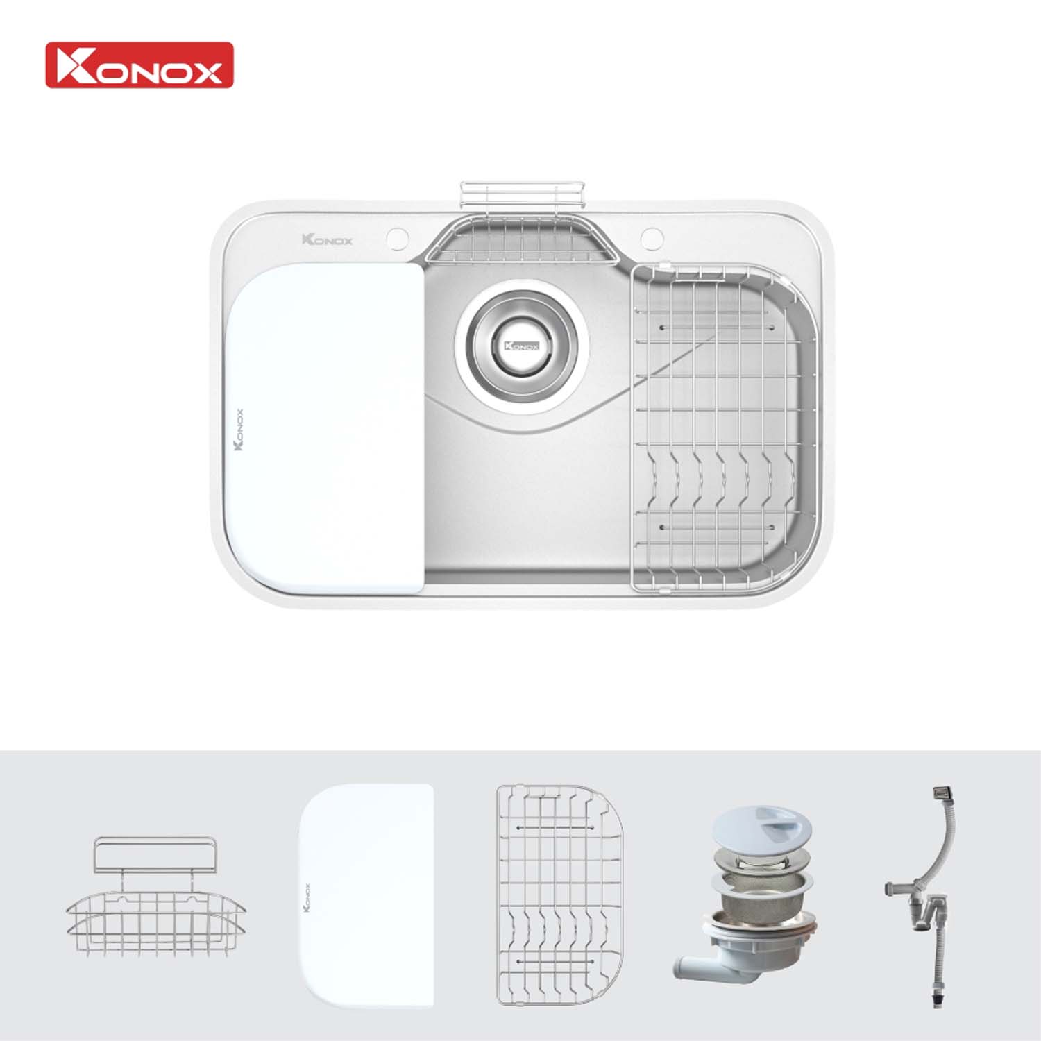 Chậu rửa bát inox KONOX Tari 7851SM 1 hố 1 phu kien di kem Chau rua bat inox KONOX Tari 7851SM 1 ho