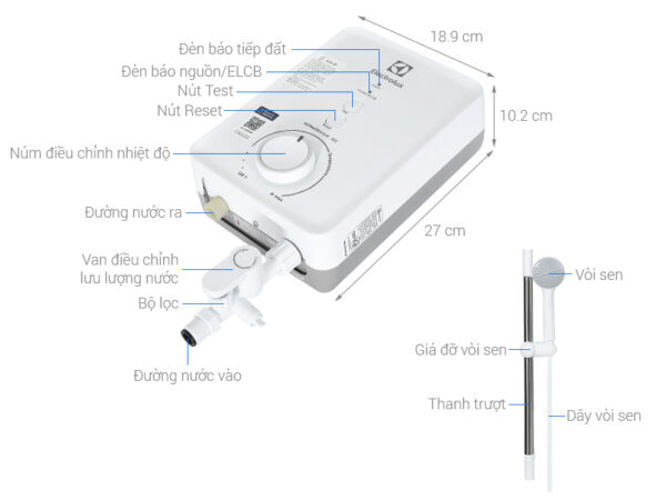 thông số kỹ thuật Máy nước nóng trực tiếp ELECTROLUX EWE451PX-DWX6 UltimateHome 400
