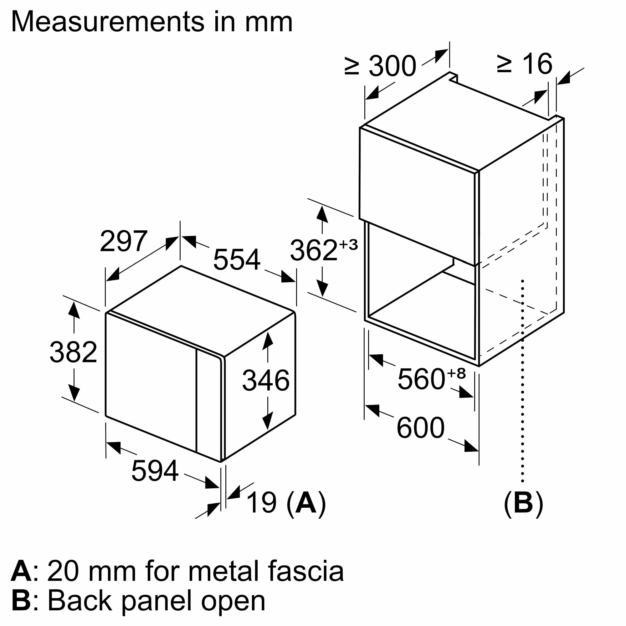 Lò vi sóng BOSCH BFL524MB2 serie 4 âm tủ 3 Ban ve kich thuoc Lo vi song BOSCH BFL524MB2 serie 4 am tu 2