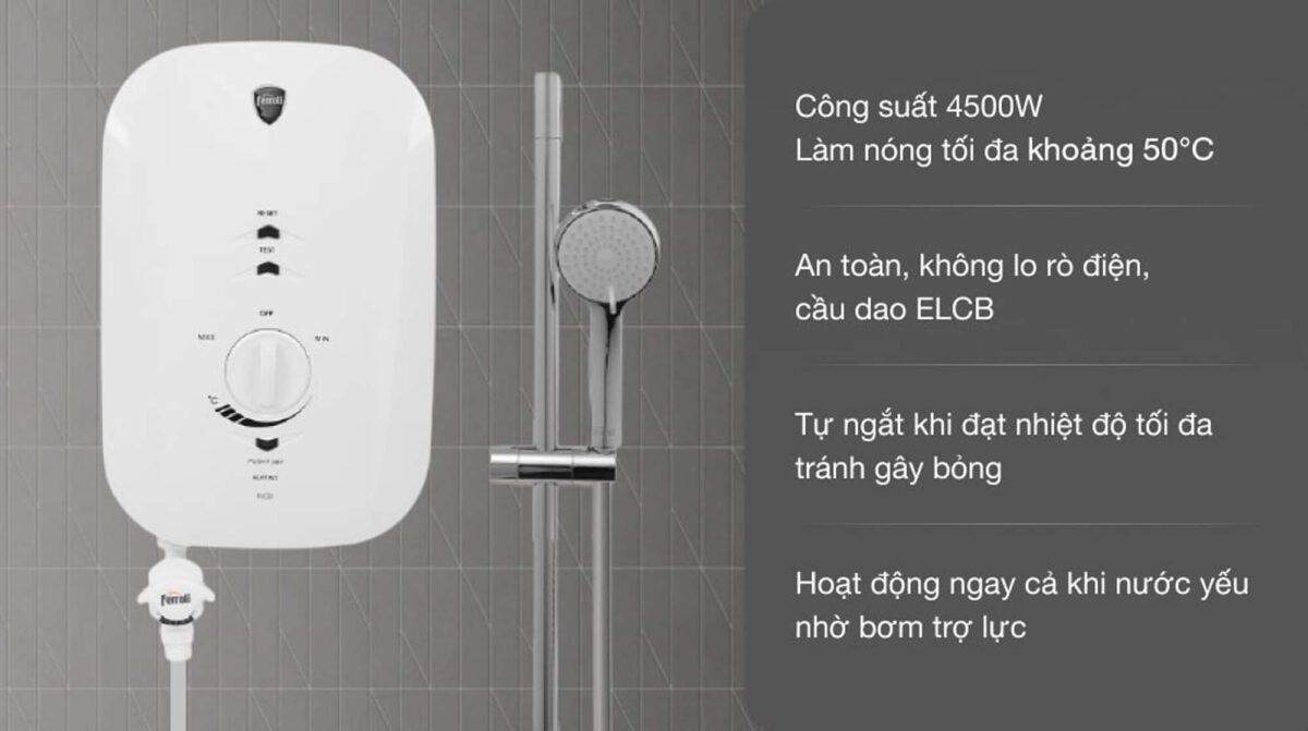 Máy nước nóng trực tiếp Ferroli MIDO MSP 4.5S có bơm 4500w - Ảnh 2