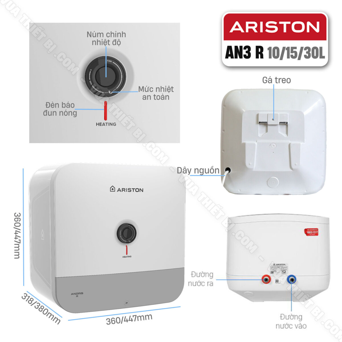 Bình nóng lạnh ARISTON AN3 R 15 lít vuông (andris3) - Ảnh 2