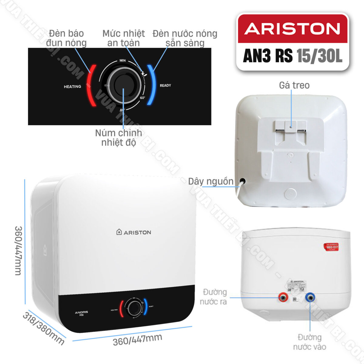 Bình nóng lạnh ARISTON AN3 RS 15 lít vuông (andris3) - Ảnh 2