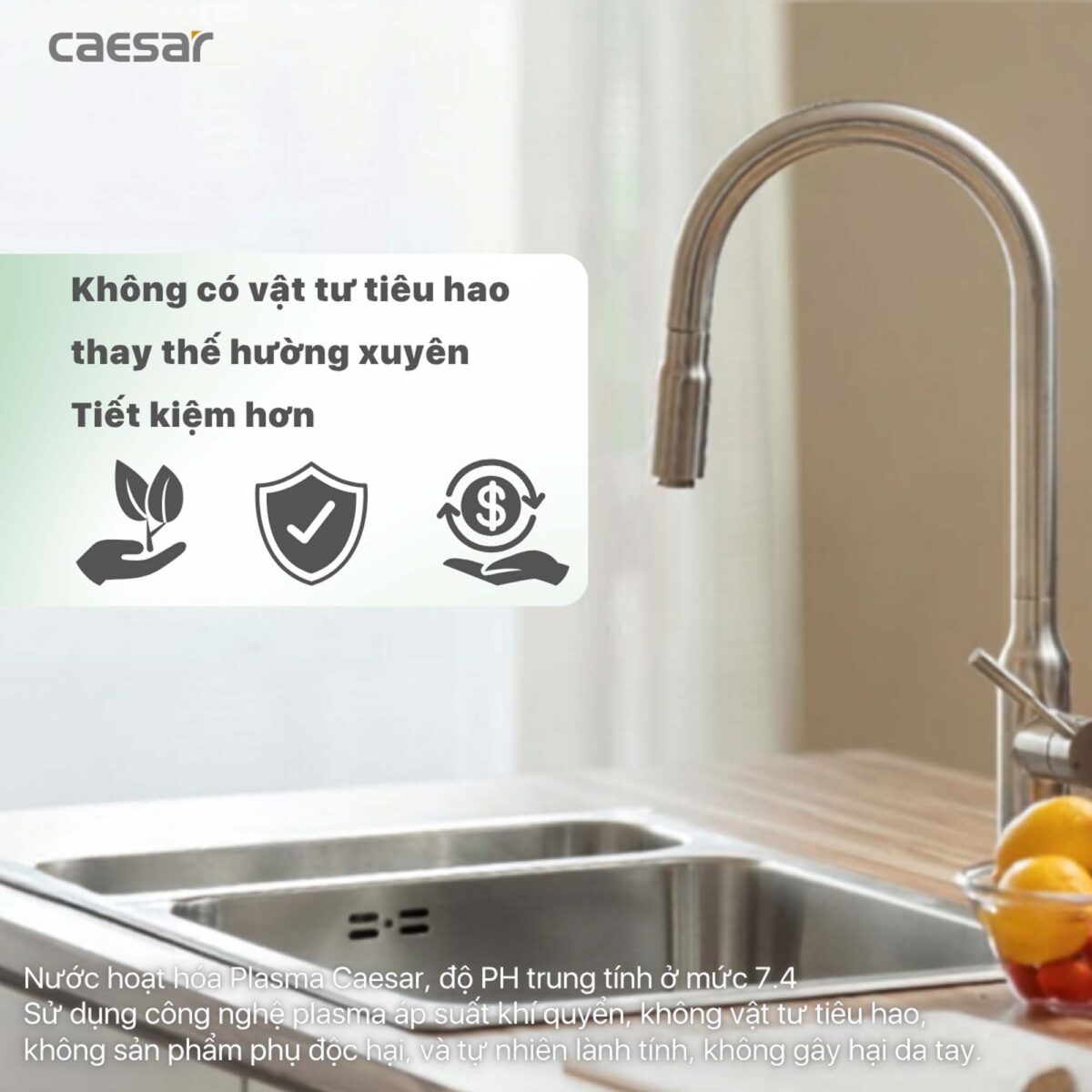 Vòi rửa bát CAESAR KP1035SA cảm ứng rút dây diệt khuẩn Plasma - Ảnh 18