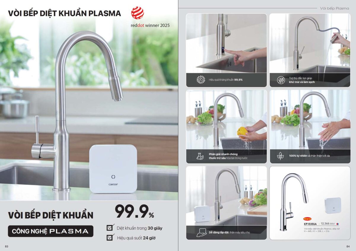 Vòi rửa bát CAESAR KP1035SA cảm ứng rút dây diệt khuẩn Plasma - Ảnh 2