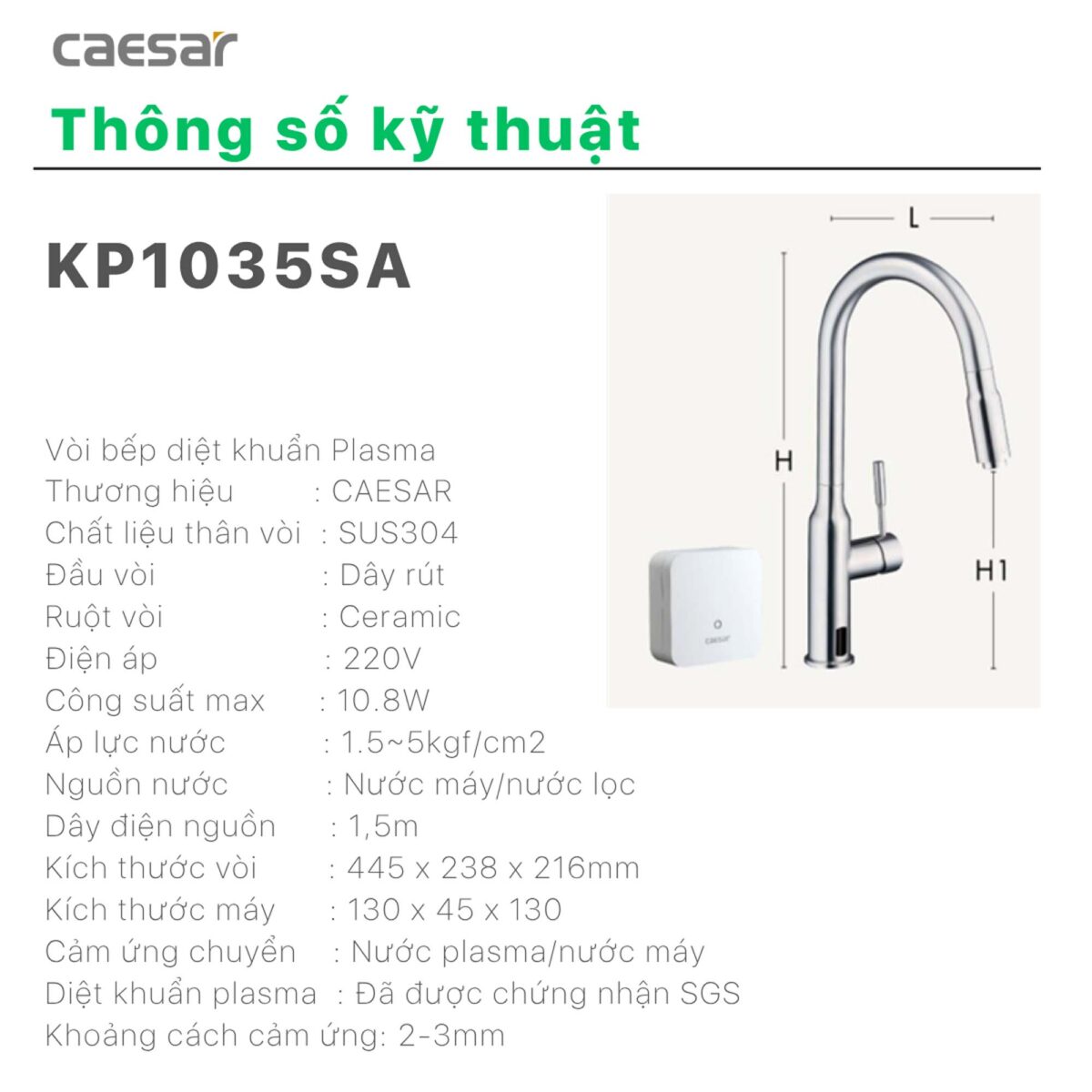 Vòi rửa bát CAESAR KP1035SA cảm ứng rút dây diệt khuẩn Plasma - Ảnh 24