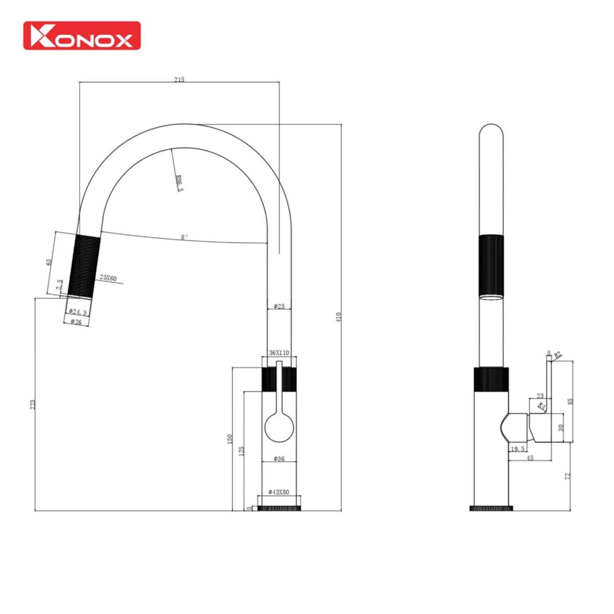 Vòi rửa bát KONOX Lasi Chrome nóng lạnh rút dây - Ảnh 2