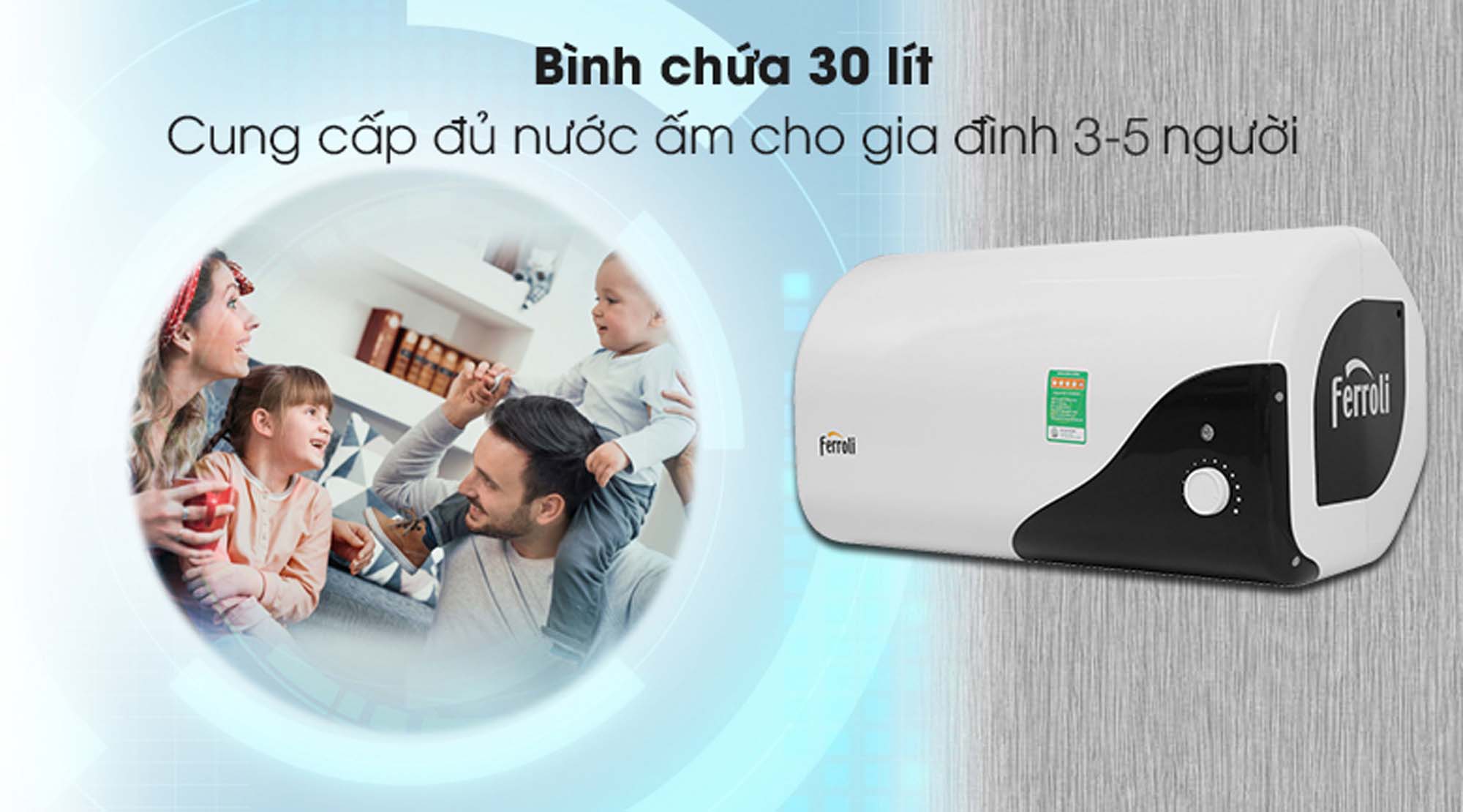 Bình nóng lạnh FERROLI MIDO DE 30L lít ngang 4 binh chua 30 lit Binh nong lanh FERROLI MIDO DE 30L lit ngang