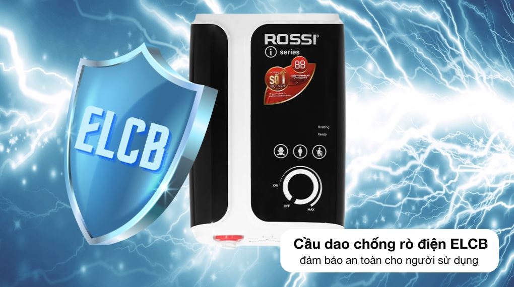 Máy nước nóng trực tiếp ROSSI RIS-450 RE không bơm 4500w 3 chong giat elcb May nuoc nong truc tiep ROSSI RIS 450 REP co bom 4500w