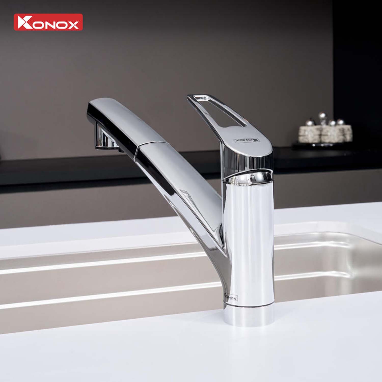 Vòi rửa bát KONOX Kira Chrome nóng lạnh rút dây 4 hinh anh thuc te Voi rua bat KONOX Kira Chrome nong lanh rut day 4