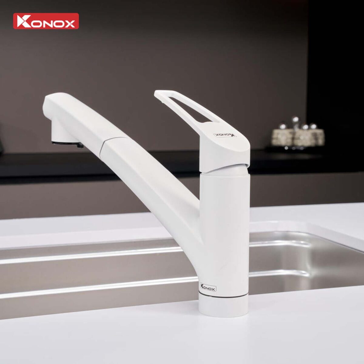 Vòi rửa bát KONOX Kira White nóng lạnh rút dây - Ảnh 5