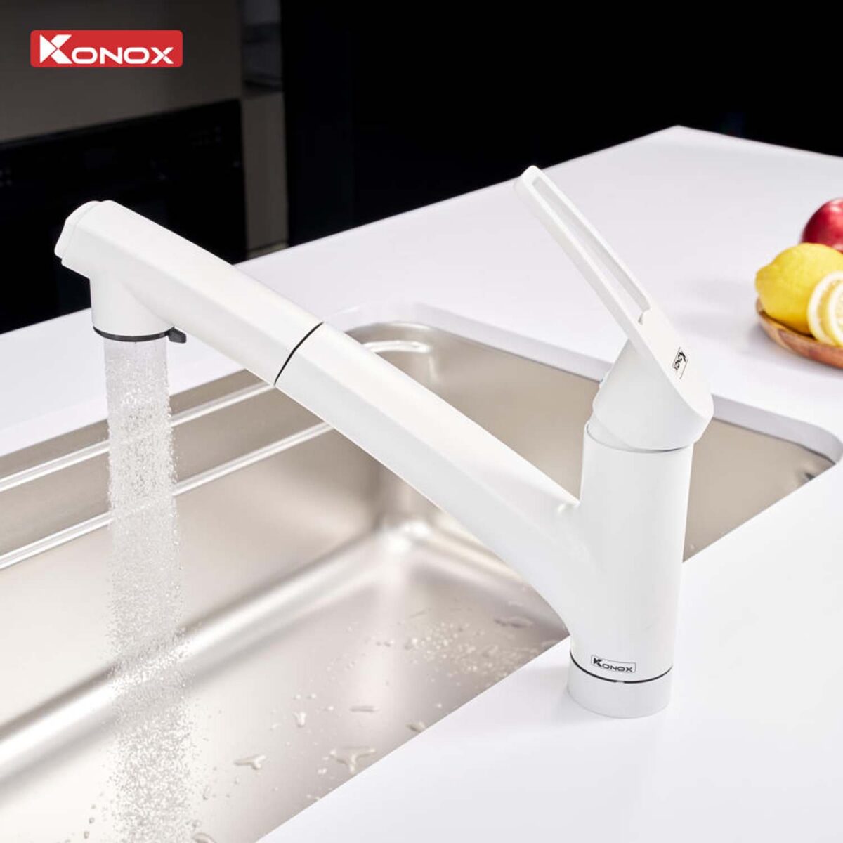 Vòi rửa bát KONOX Kira White nóng lạnh rút dây - Ảnh 6