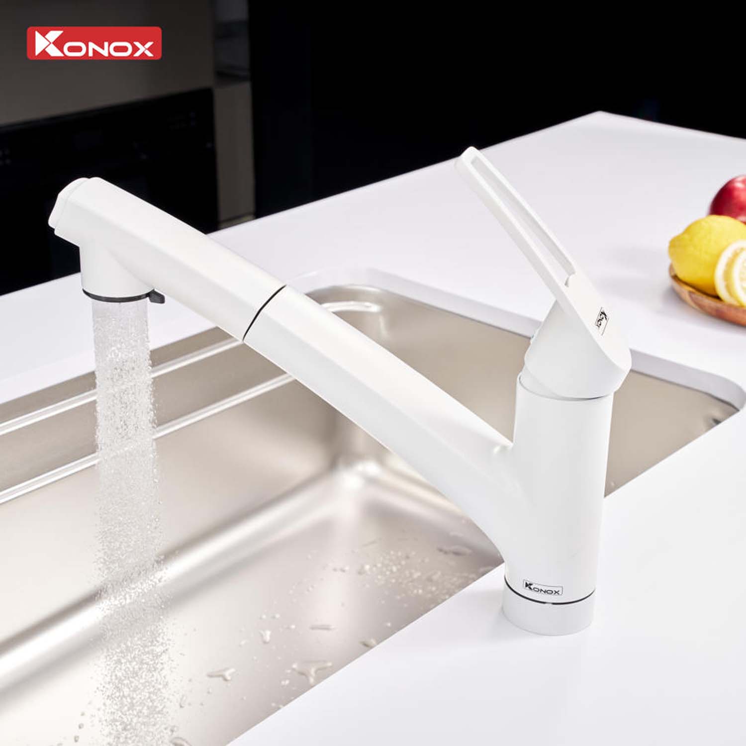 Vòi rửa bát KONOX Kira White nóng lạnh rút dây 2 hinh anh thuc te Voi rua bat KONOX Kira White nong lanh rut day 4