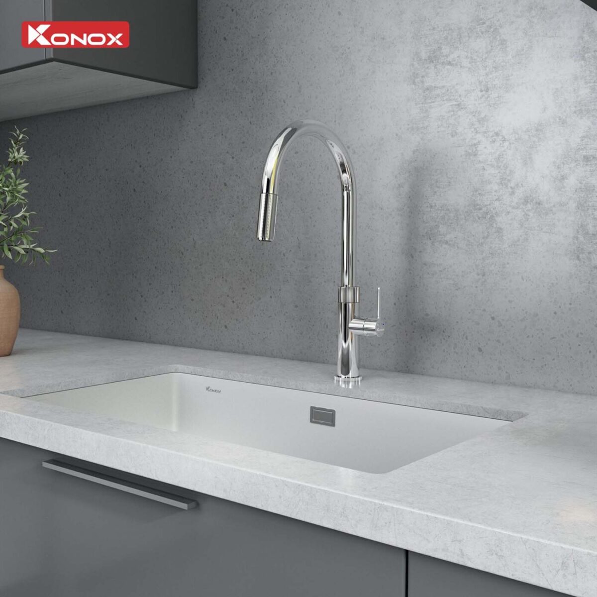Vòi rửa bát KONOX Lasi Chrome nóng lạnh rút dây - Ảnh 5