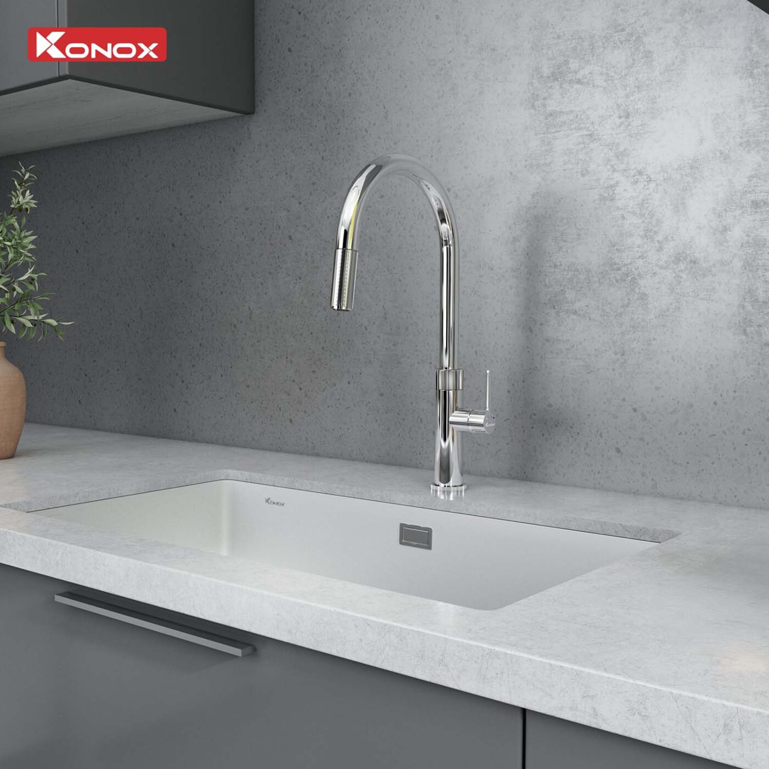 Vòi rửa bát KONOX Lasi Chrome nóng lạnh rút dây 4 hinh anh thuc te Voi rua bat KONOX Lasi Chrome nong lanh rut day 2