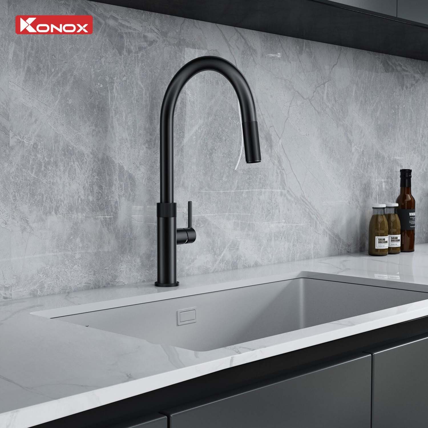 Vòi rửa bát KONOX Lasi Gun Metal nóng lạnh rút dây 3 hinh anh thuc te Voi rua bat KONOX Lasi Gun Metal nong lanh rut day 1