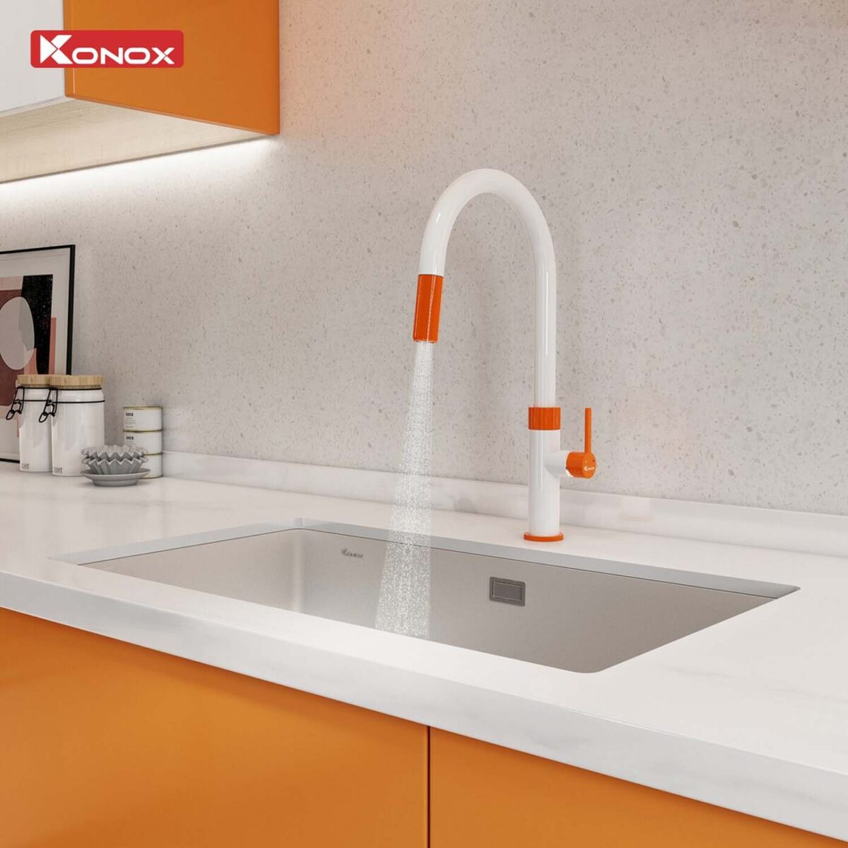 Vòi rửa bát KONOX Lasi Orange nóng lạnh rút dây - Ảnh 5