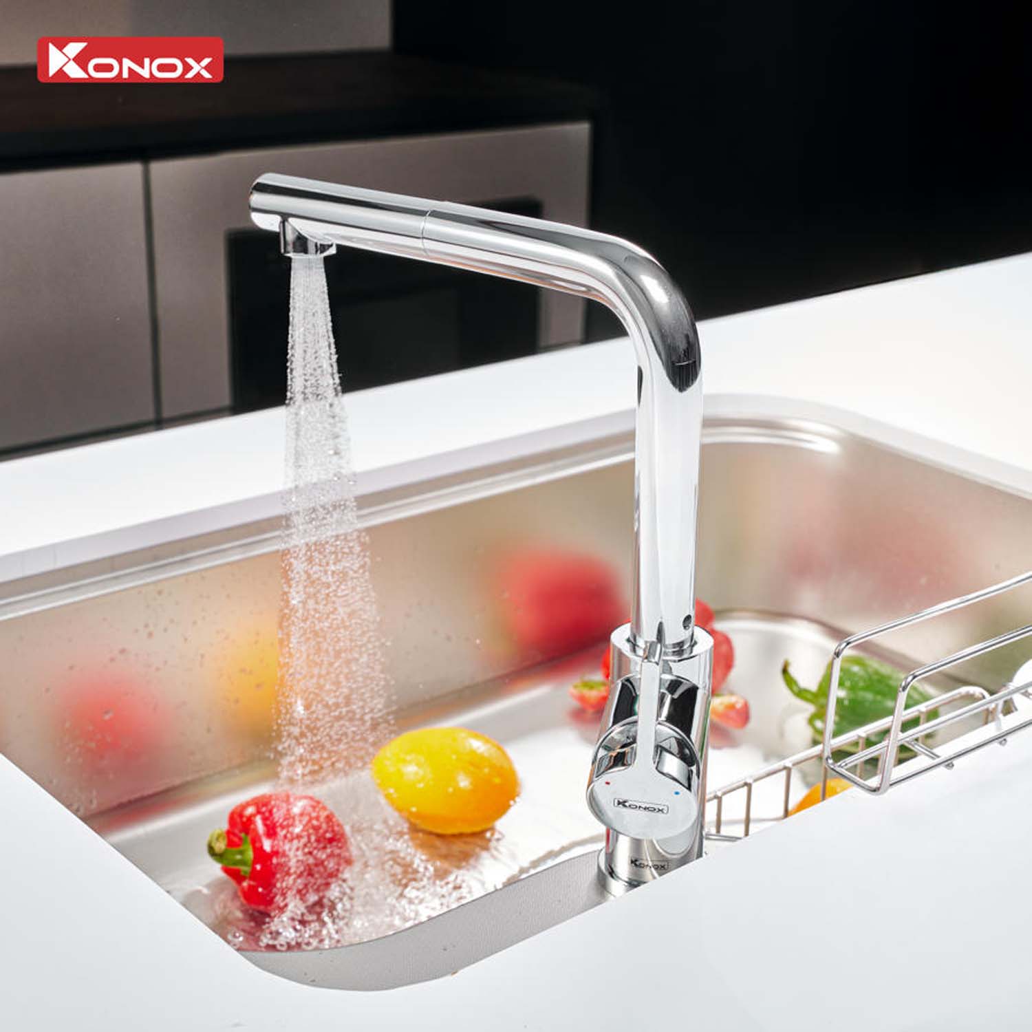 Vòi rửa bát KONOX Lumo Smart Chrome nóng lạnh rút dây 7 hinh anh thuc te Voi rua bat KONOX Lumo Smart Chrome nong lanh rut day 2