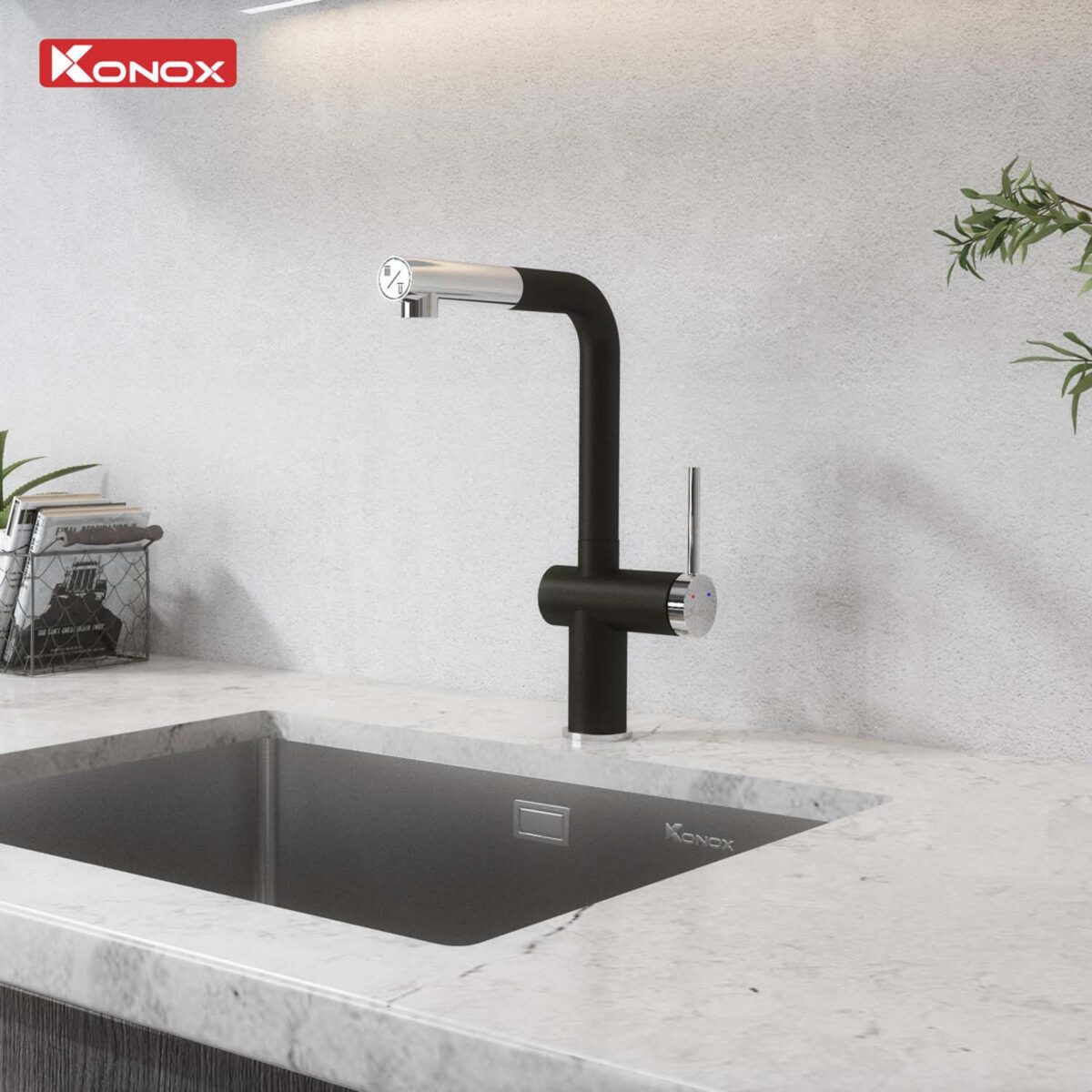 Vòi rửa bát KONOX Stream Smart Black nóng lạnh rút dây - Ảnh 4