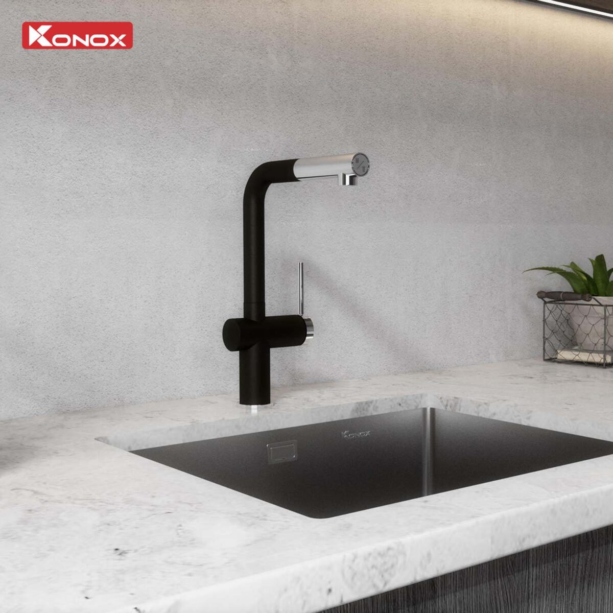 Vòi rửa bát KONOX Stream Smart Black nóng lạnh rút dây - Ảnh 5