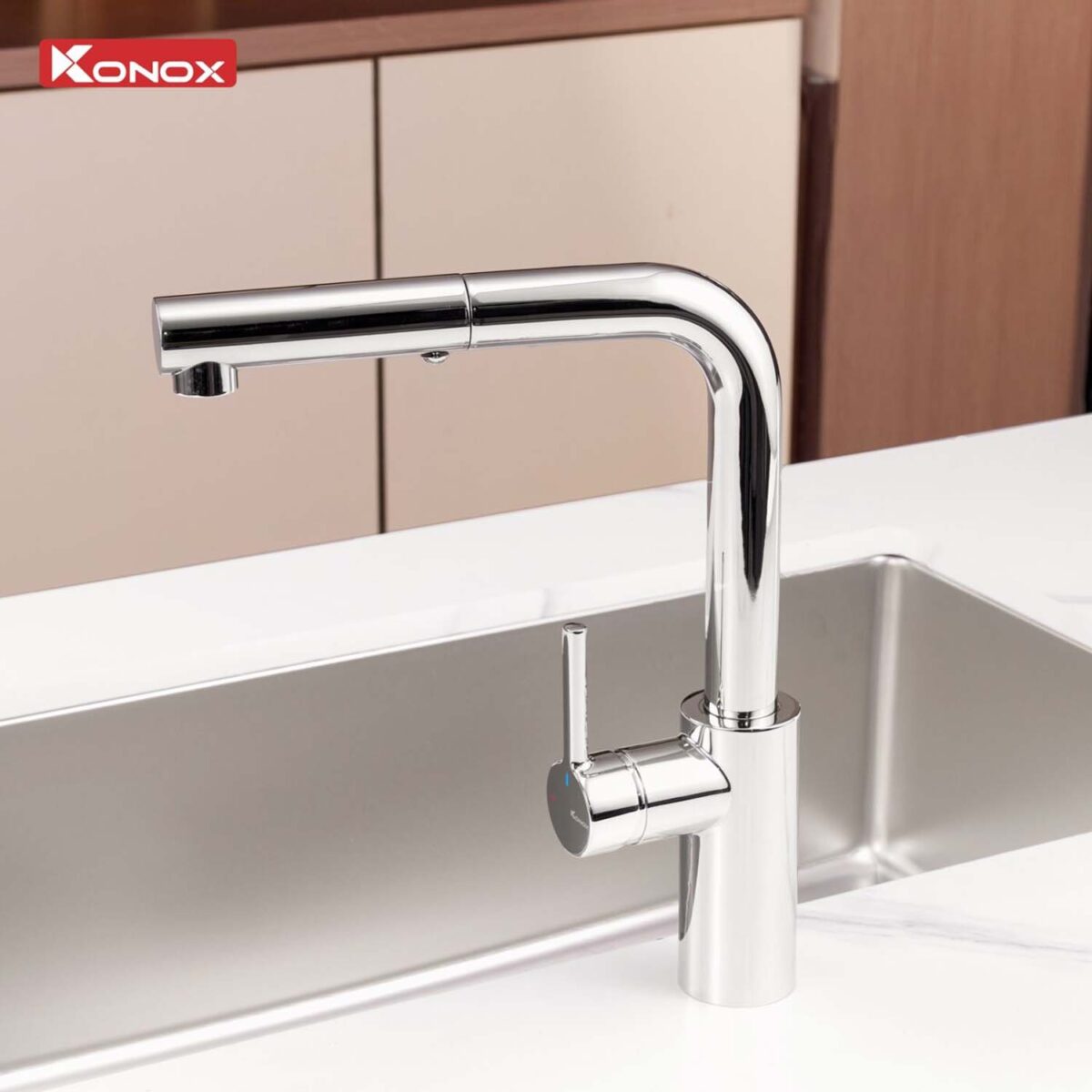 Vòi rửa bát KONOX Vira Chrome nóng lạnh rút dây - Ảnh 3