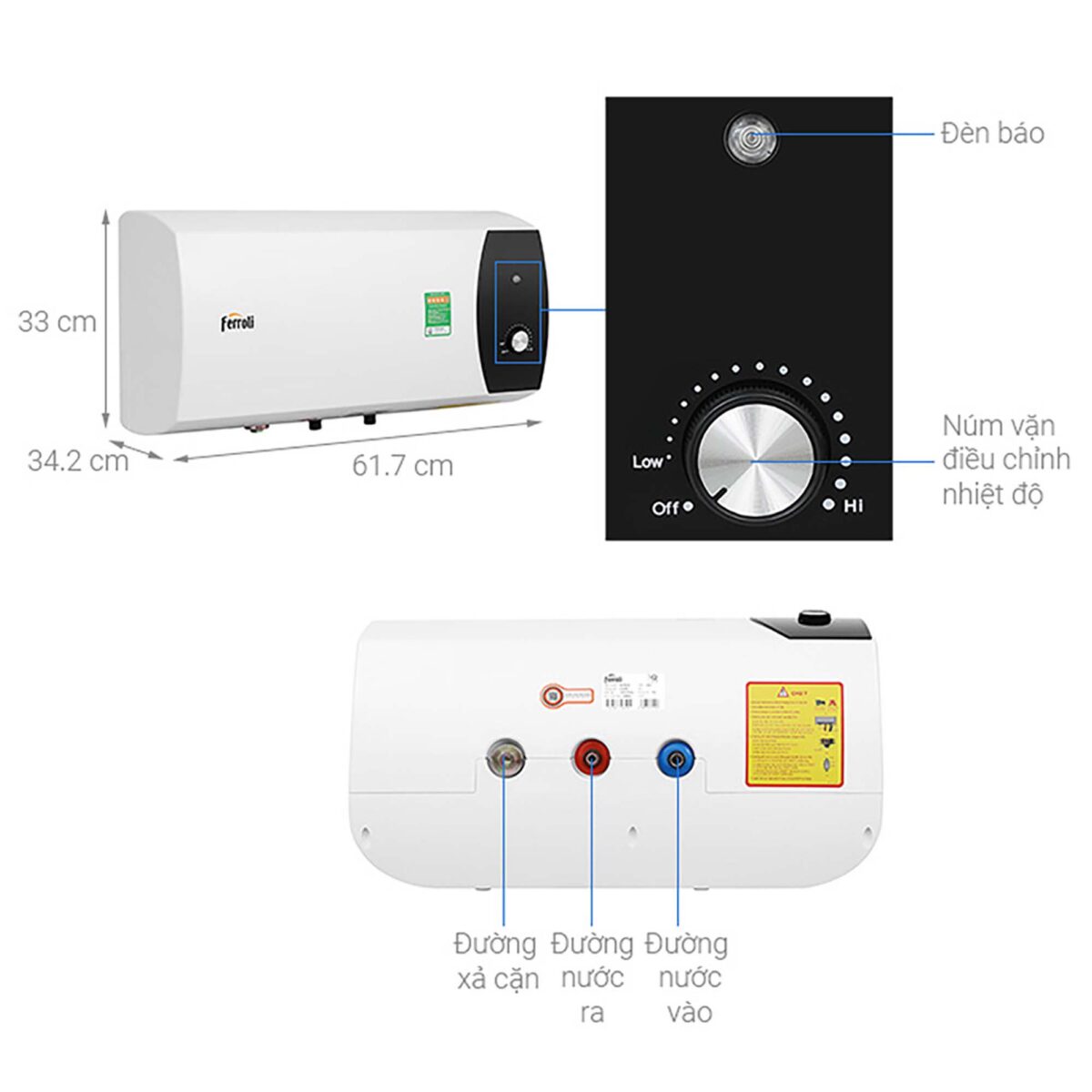 Bình nóng lạnh Ferroli MATE AG+ 30L lít ngang - Ảnh 2