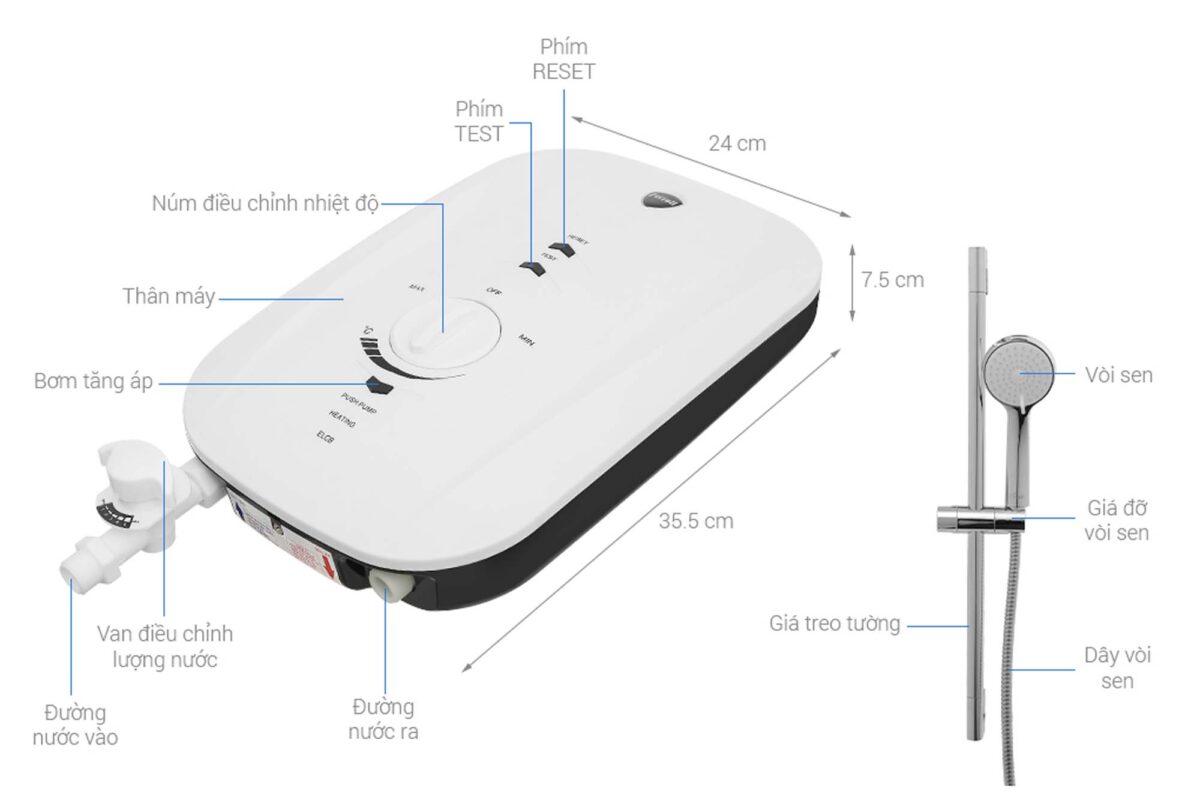 Máy nước nóng trực tiếp Ferroli MIDO MSP 4.5S có bơm 4500w - Ảnh 3
