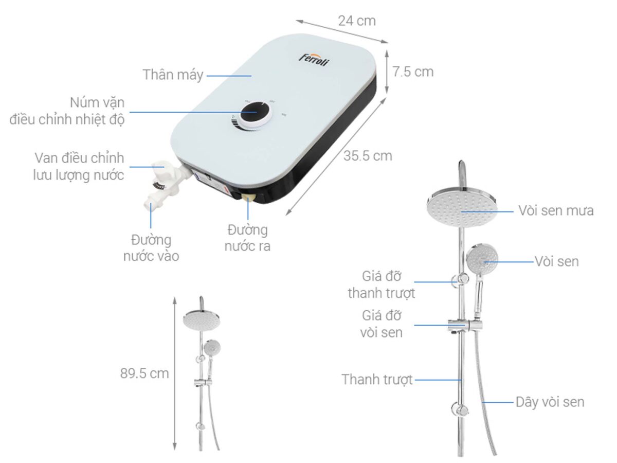 Máy nước nóng trực tiếp Ferroli MIDO MXP 4.5S có bơm 4500w - Ảnh 3