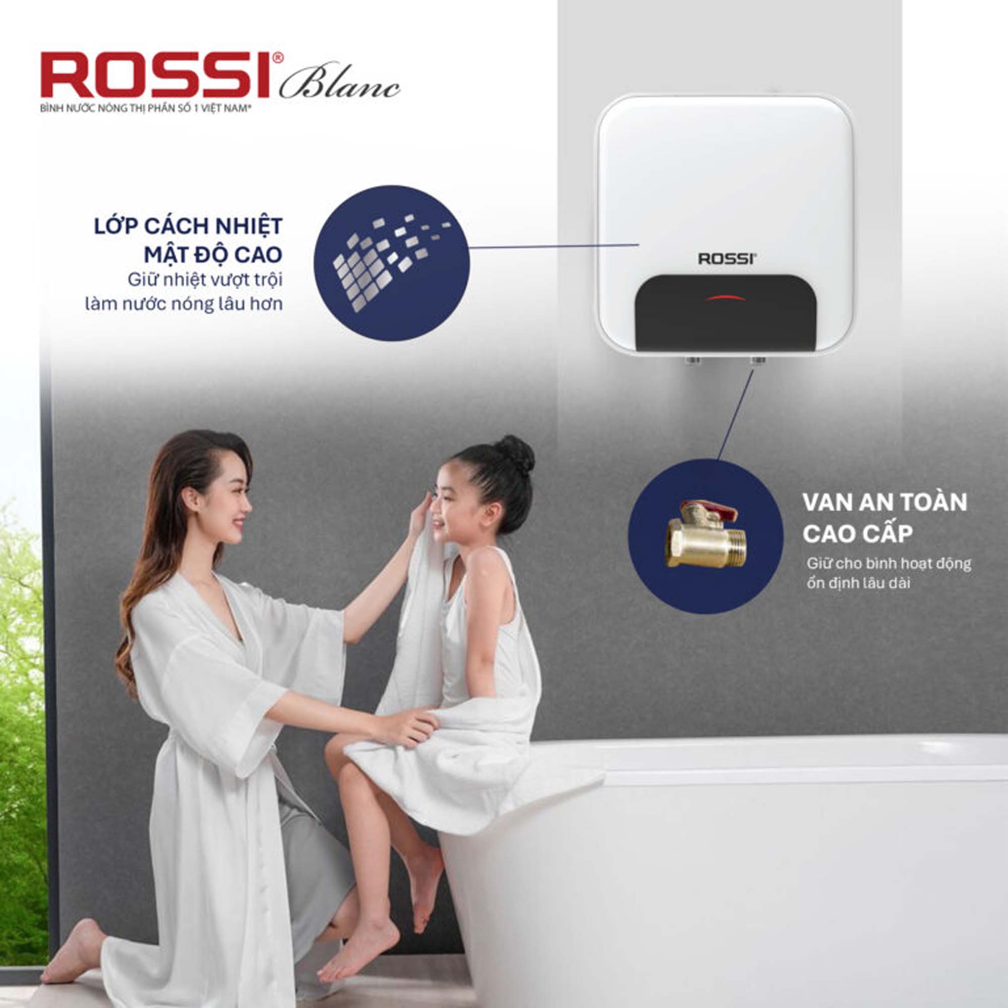 Bình nóng lạnh Rossi BLANC 15 20 30 lít vuông RBC15SQ RBC20SQ RBC30SQ 5 lop cach nhiet mat do cao Binh nong lanh Rossi BLANC 15 20 30 lit vuong RBC15SQ RBC20SQ RBC30SQ