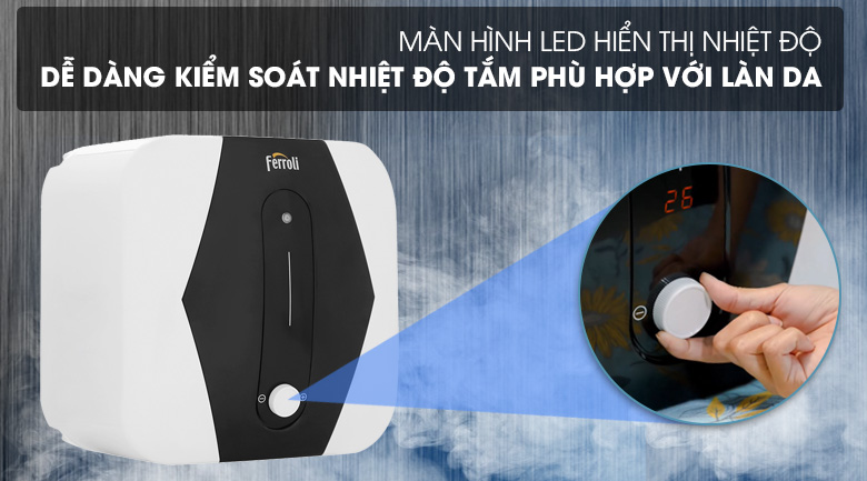 Bình nóng lạnh FERROLI MIDO SQ 20L lít vuông 6 man led hien thi nhiet do nuoc Binh nong lanh FERROLI MIDO SQ 30L lit vuong