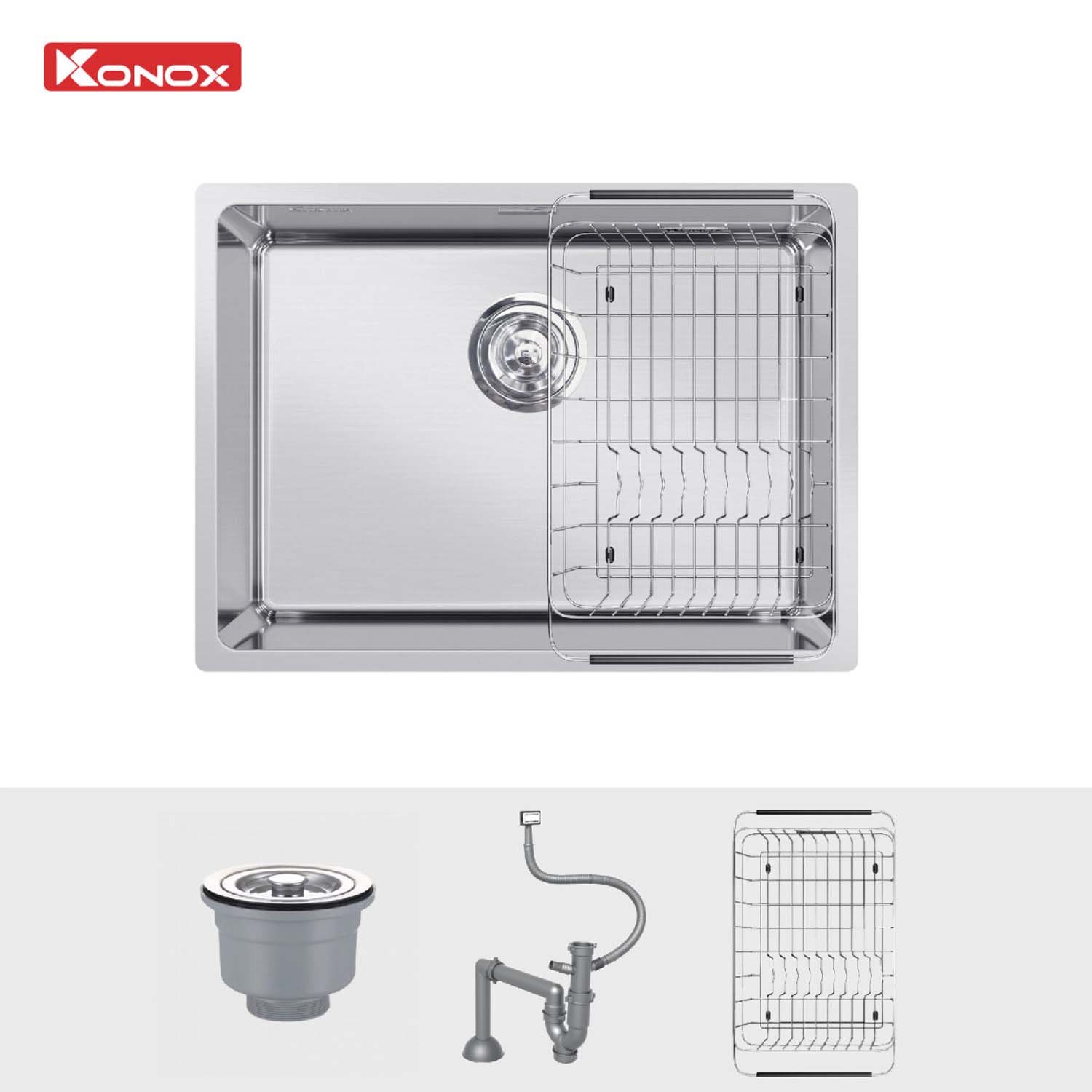 Chậu rửa bát inox KONOX Neron 590U 1 hố 1 phu kien di kem Chau rua bat inox KONOX Neron 590U 1 ho