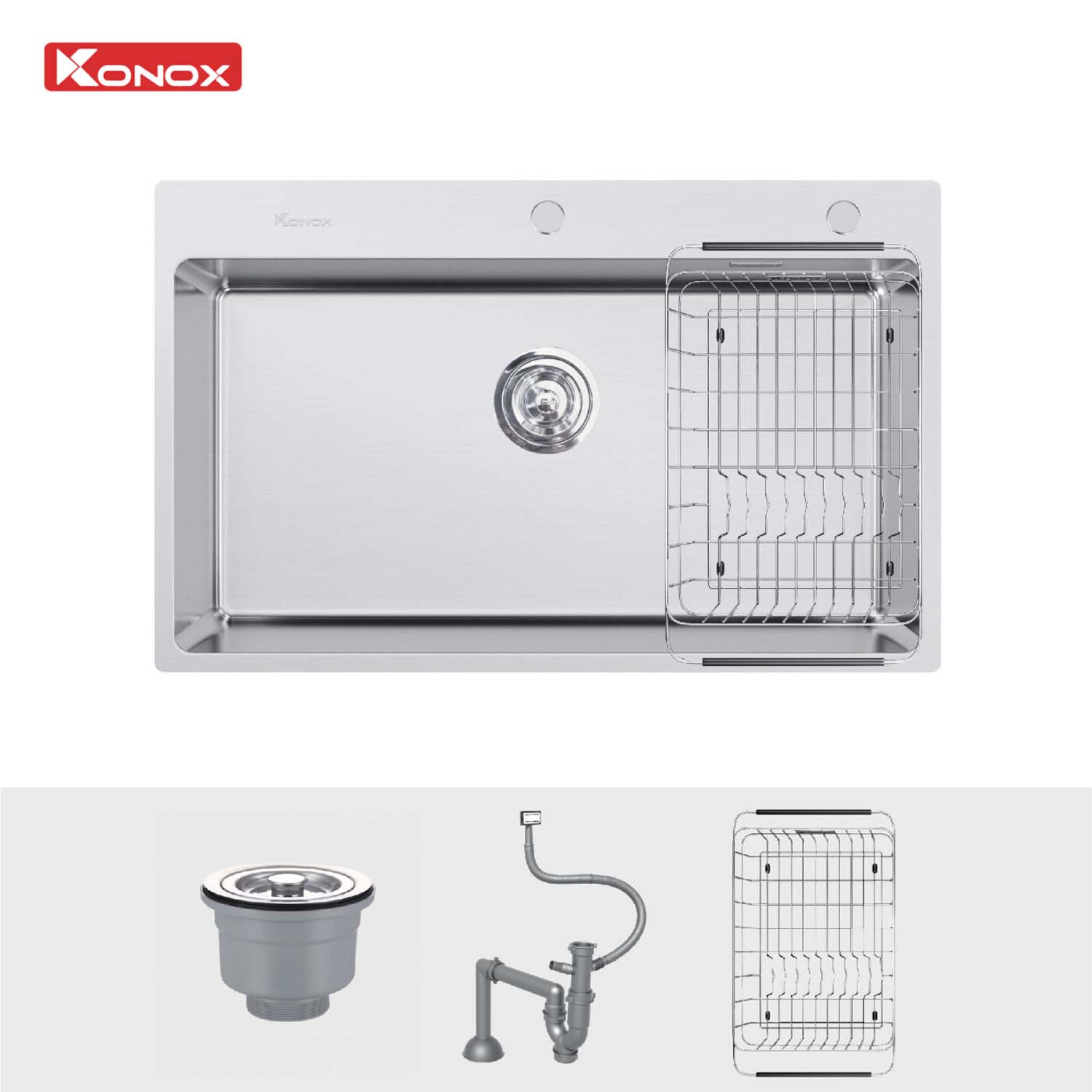 Chậu rửa bát inox KONOX STELO 790 1 hố 1 phu kien di kem Chau rua bat inox KONOX STELO 790 1 ho