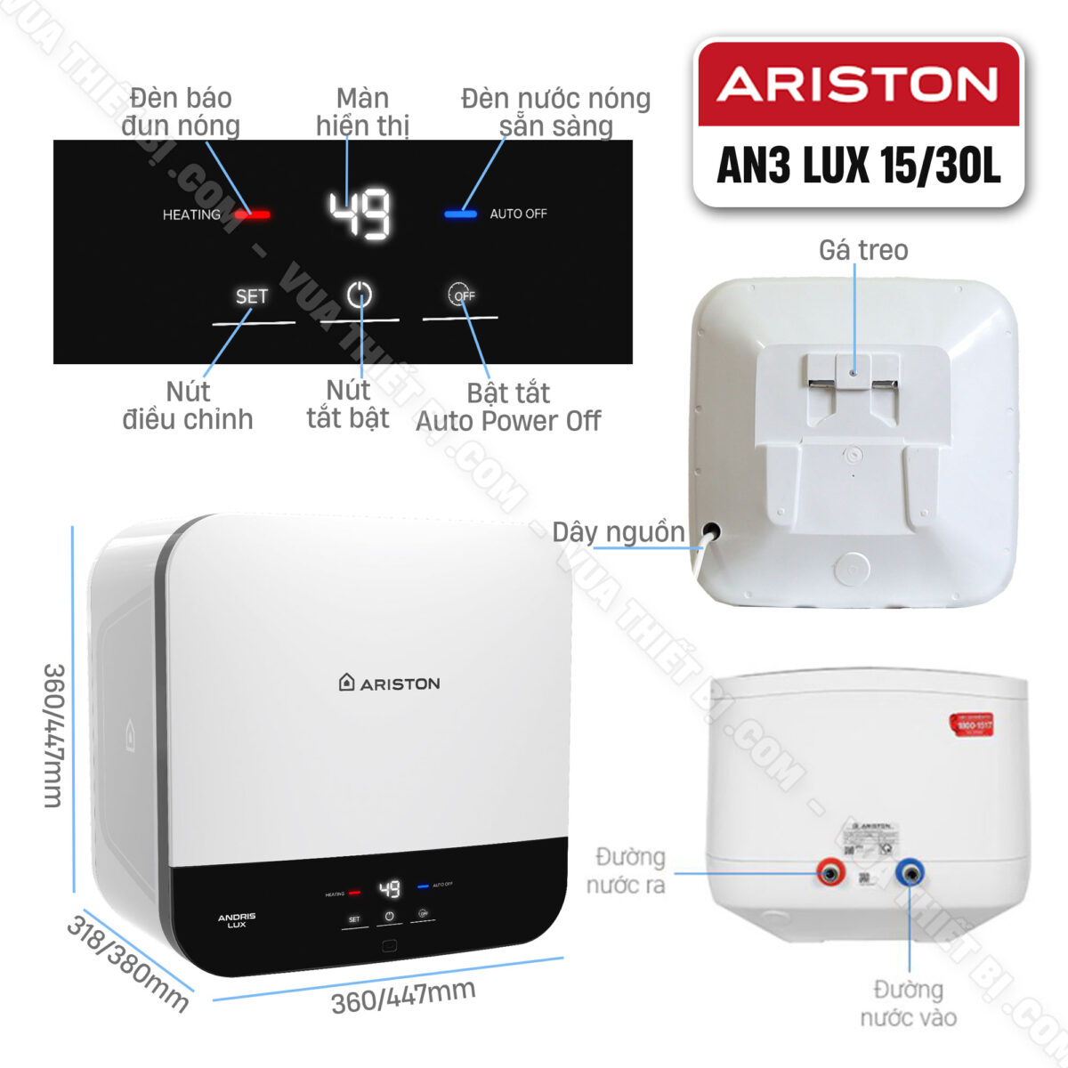 Bình nóng lạnh ARISTON AN3 LUX 30 lít vuông (andris3) - Ảnh 2