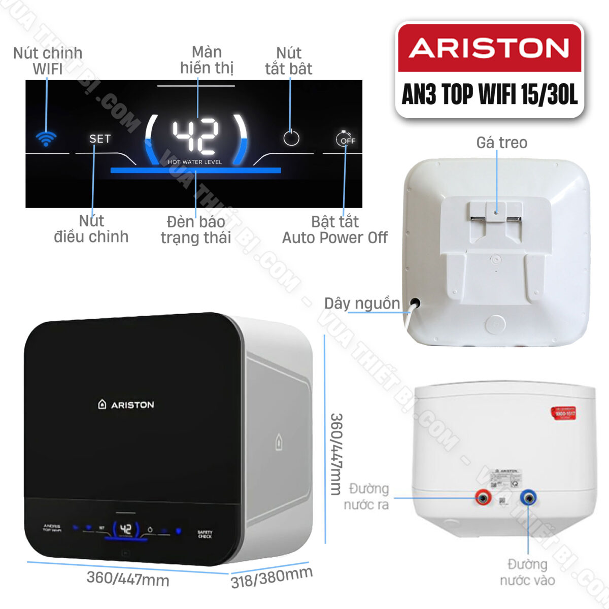 Bình nóng lạnh ARISTON AN3 TOP WIFI 15 lít vuông (andris3) - Ảnh 2