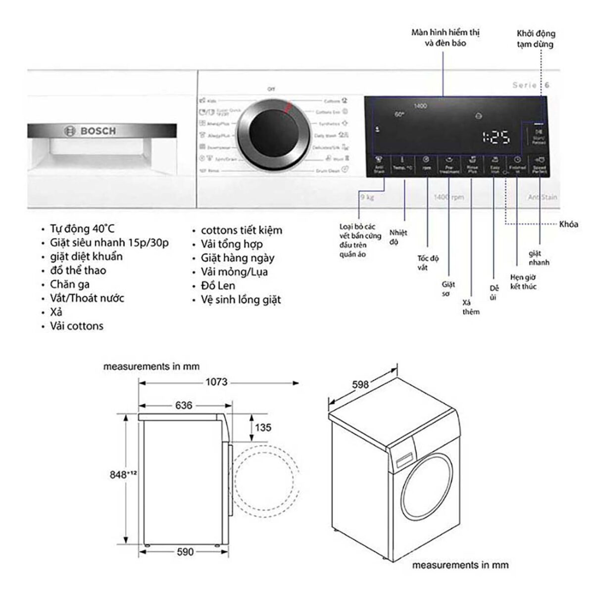 Máy giặt BOSCH WGG24400SG serie 6 9kg - Ảnh 2