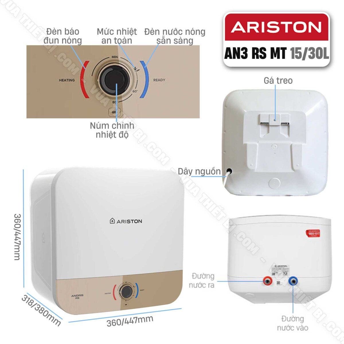 Bình nóng lạnh ARISTON AN3 RS MT 15 lít vuông (andris3) - Ảnh 3