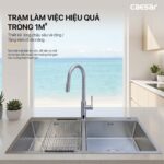 Chậu rửa bát inox CAESAR KSH02H100SX 2 hố - Ảnh 3
